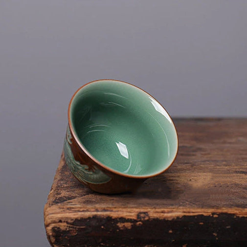 42y7o3y7g – Longquan Celadon Handmade Gaiwan – Plum Green Cloud-Piercing by Kungfuyang
