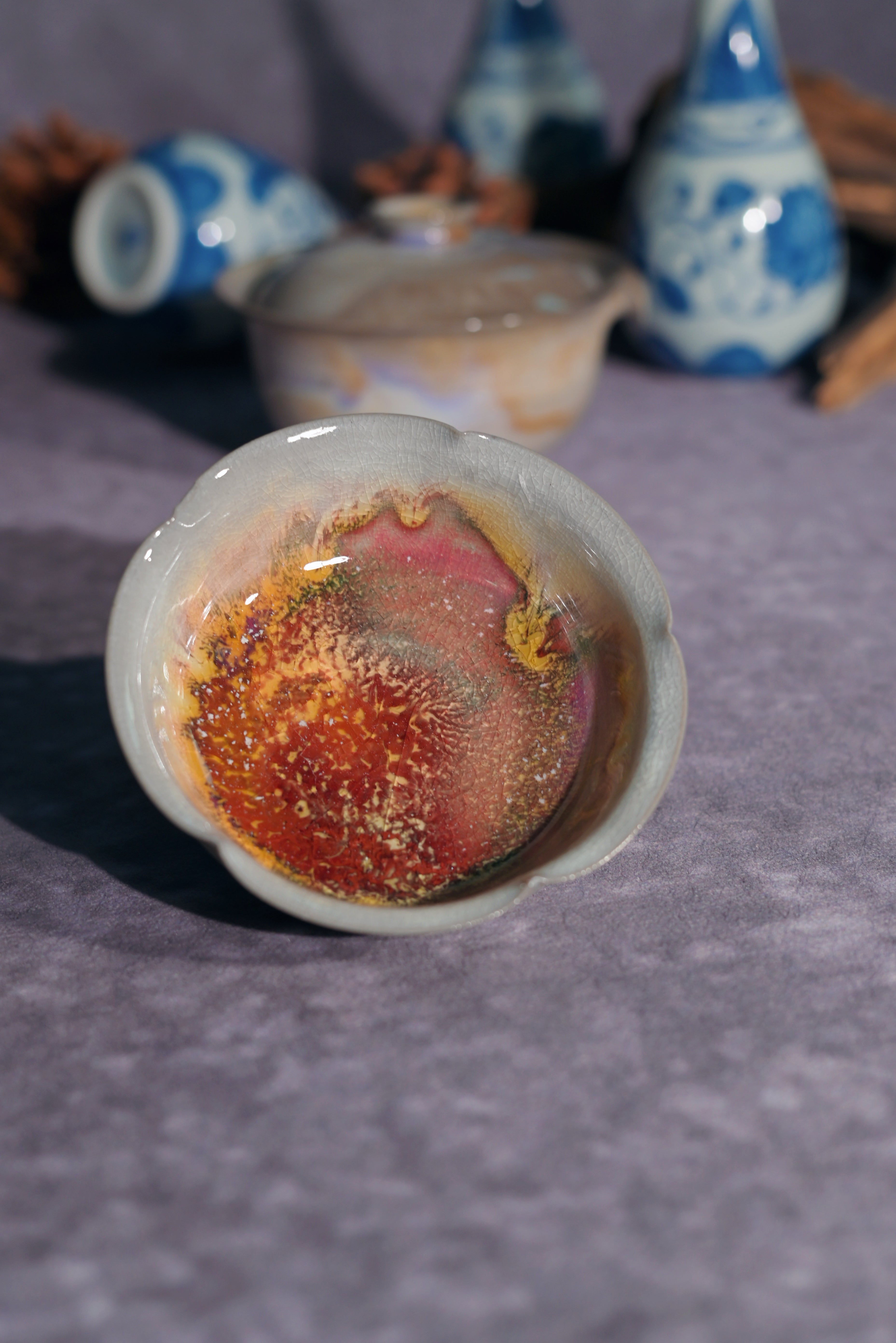 Kungfuyang Unique Piece Wood-Fired Aurora Gaiwan & Flower Cup Set 130ml, product view 10