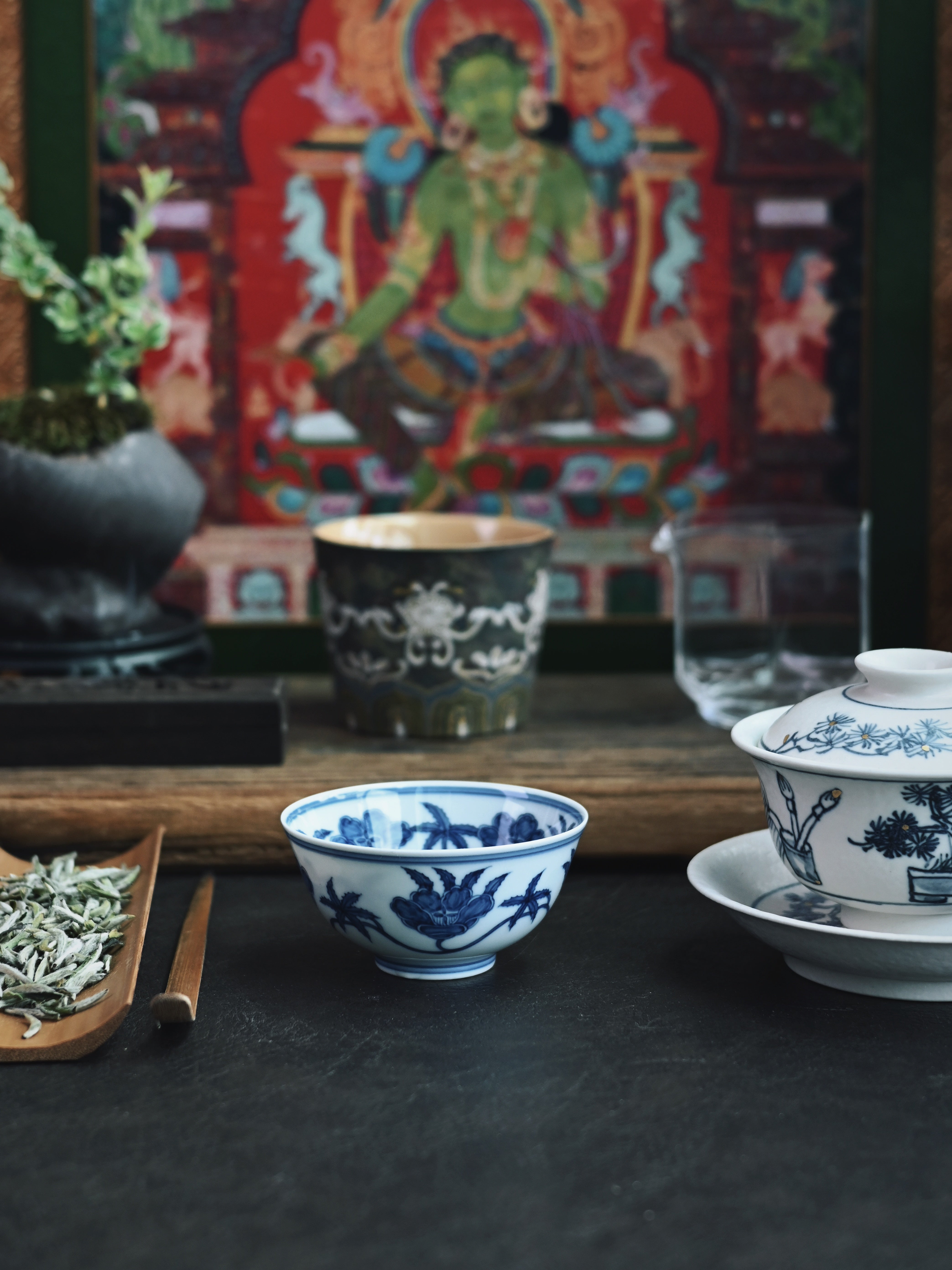 mindful and healing tea wares – Ming Chenghua Blue and White Okra Palace Bowl Replica Tea Bowl by Kungfuyang