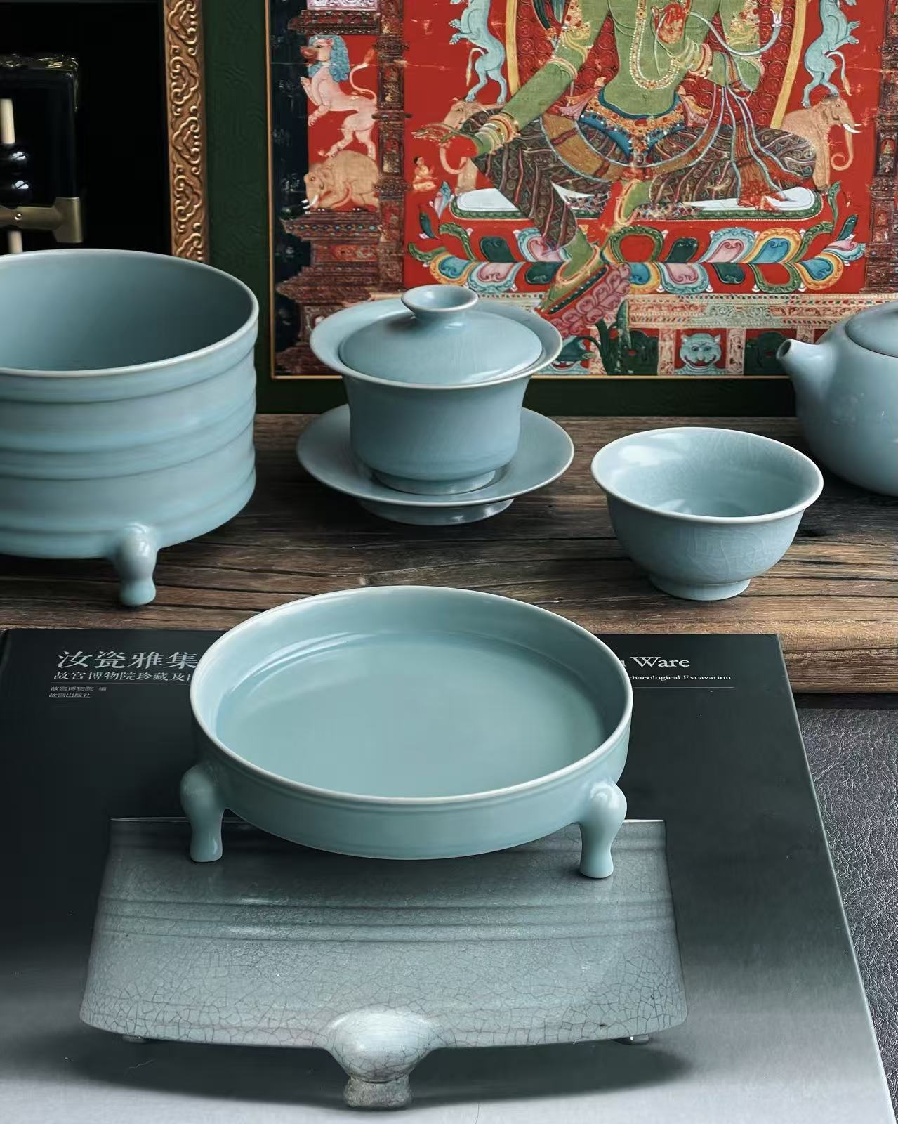 ru ware sky blue glaze tripod tea tray – Ru Ware Sky-Blue Glaze Stand of Zun Tripod (Tea Tray) by Kungfuyang