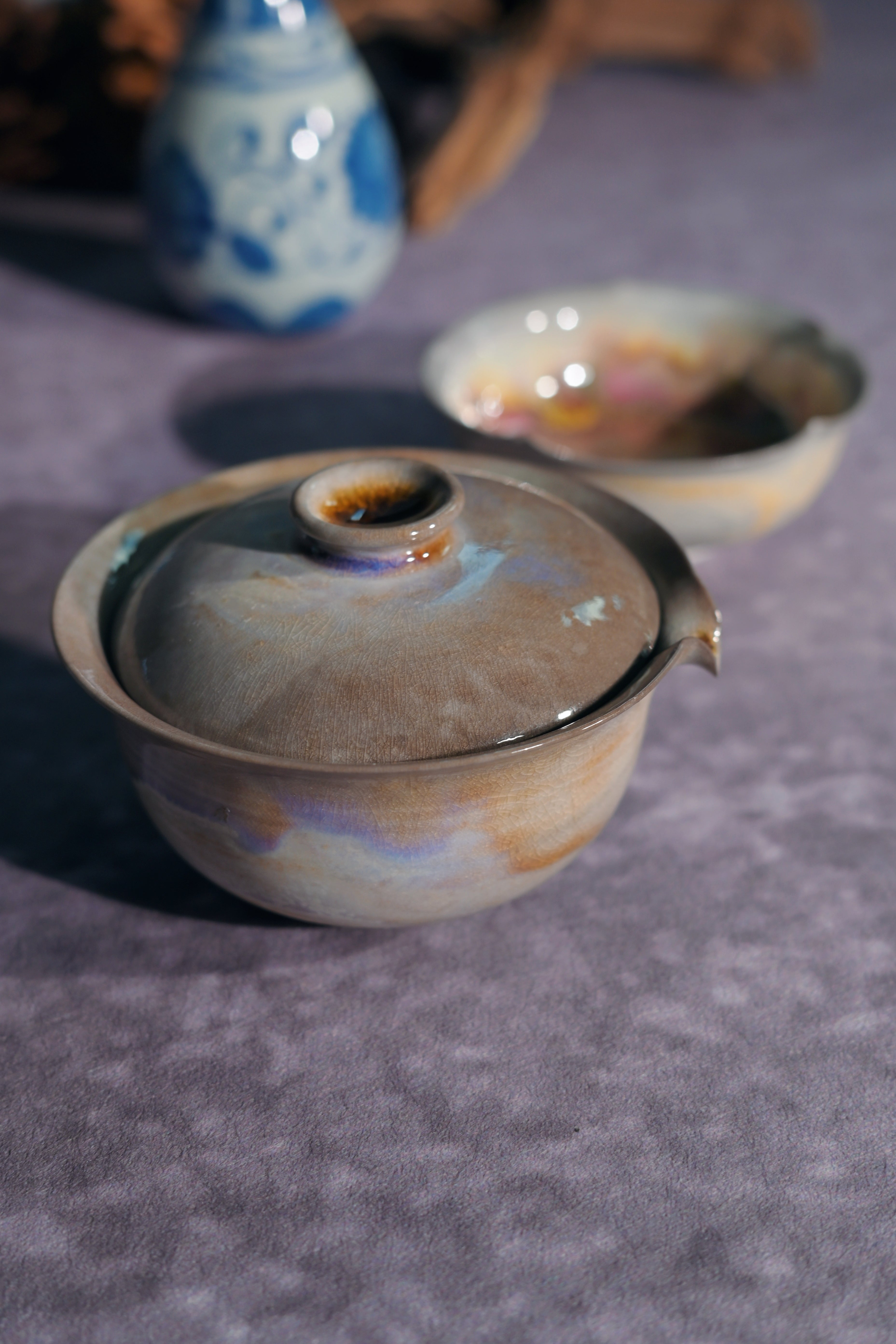 Kungfuyang Unique Piece Wood-Fired Aurora Gaiwan & Flower Cup Set 130ml, product view 7