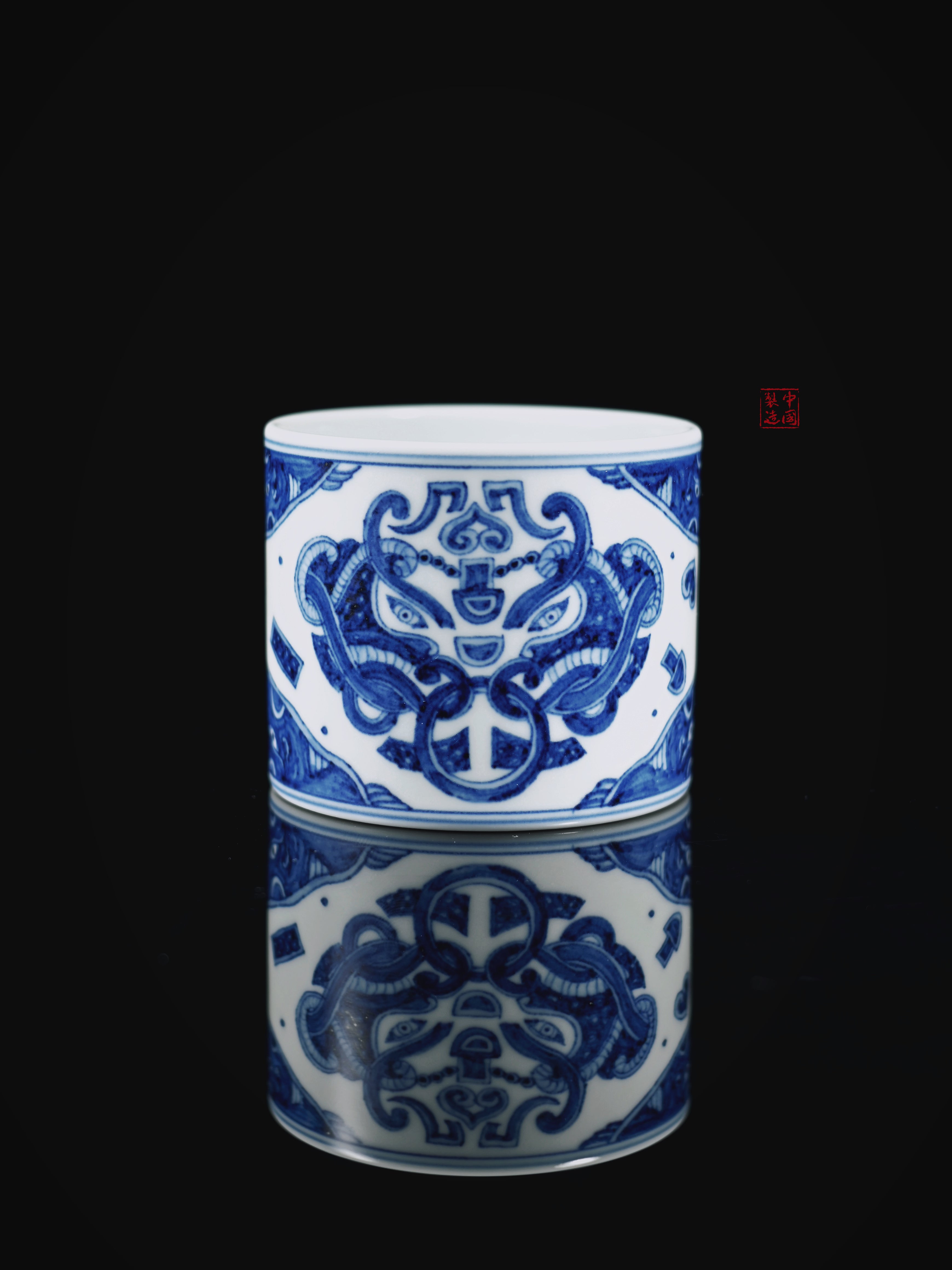 jingdezhen blue and white master teacup – Jingdezhen Blue-and-White “Taotie”(饕餮）Totem Master Teacup by Kungfuyang