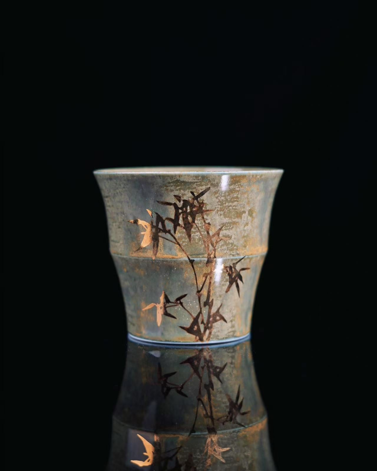 jingdezhen hand painted bamboo gold accented teacup – Jingdezhen Hand-Painted Gold-Traced Bamboo Cup by Kungfuyang