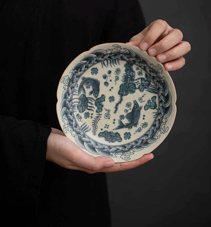 chinese jingdezhen hand painted fish and – Jingdezhen Hand-Painted Fish and Seaweed Crackle Tea Tray by Kungfuyang, view 8-2