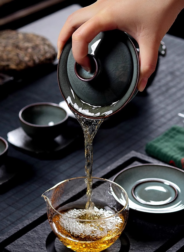 celadon dark green crackle tea set – Longquan Celadon Tea Bowl(Gaiwan) Iron Clay Dark Green by Kungfuyang