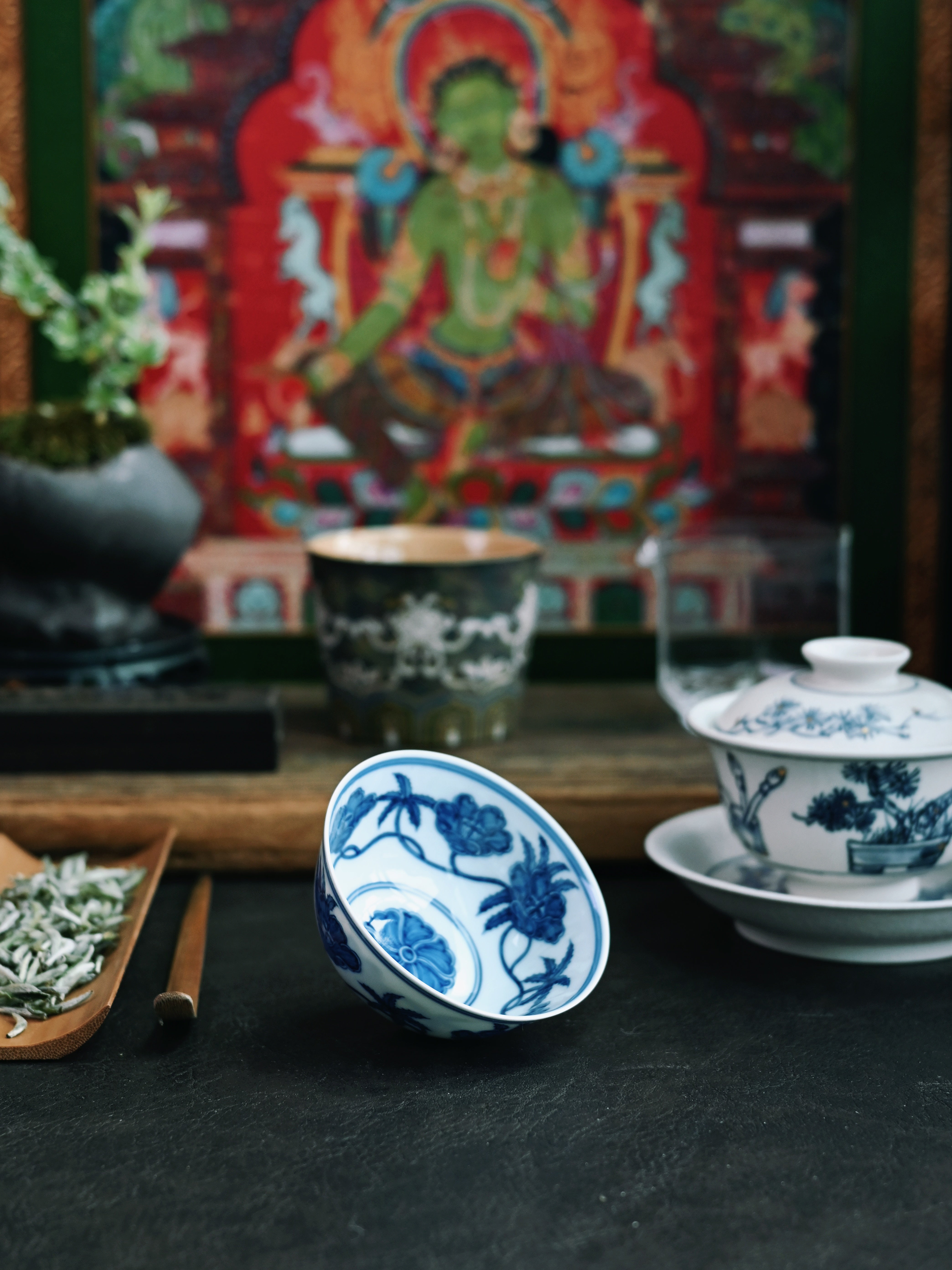 underglaze hand painted porcelain tea bowl okra pattern – Ming Chenghua Blue and White Okra Palace Bowl Replica Tea Bowl by