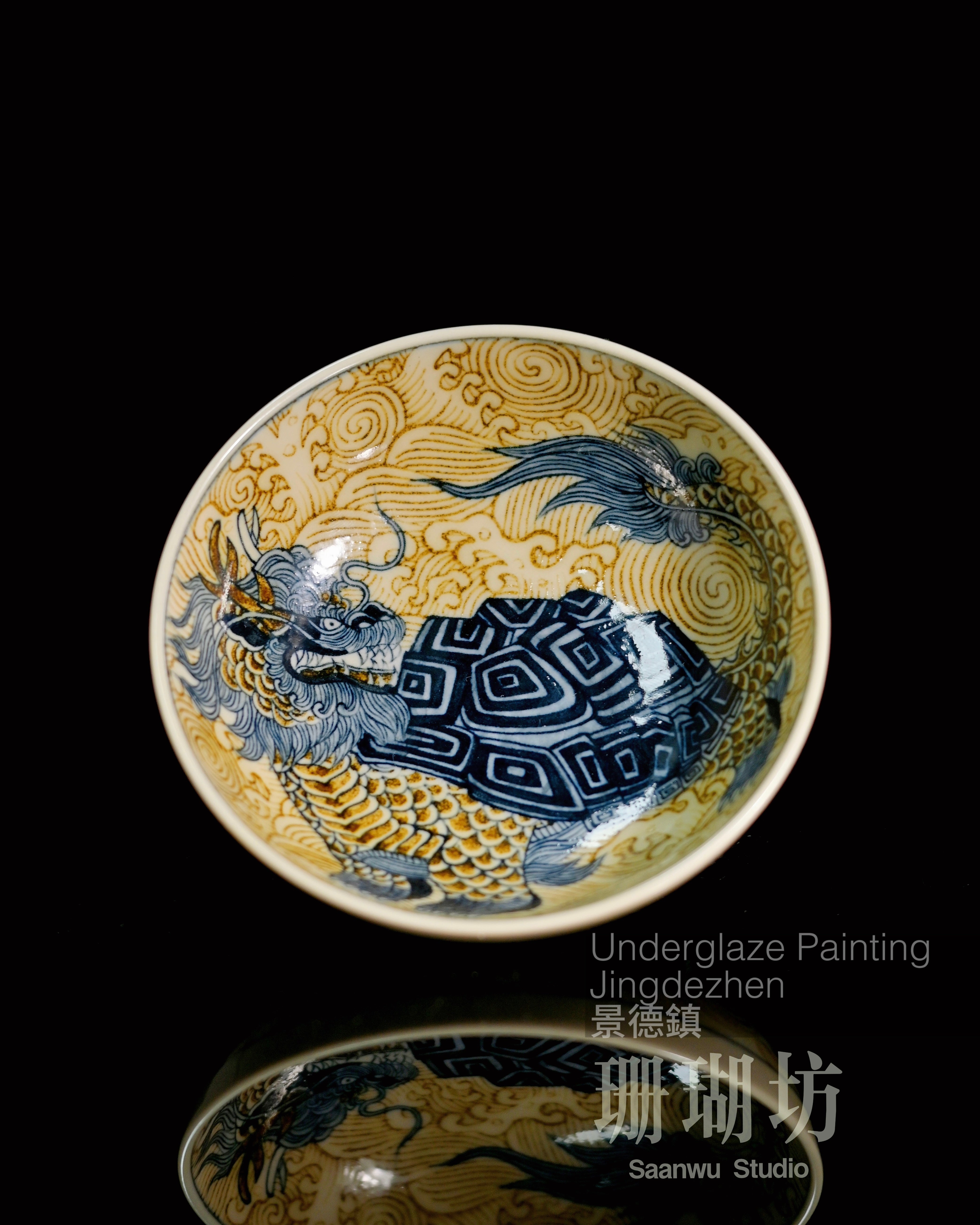 underglaze gold bixia motif – Jingdezhen Hand-Painted Underglaze Golden Dragon-Turtle Pu-erh by Kungfuyang