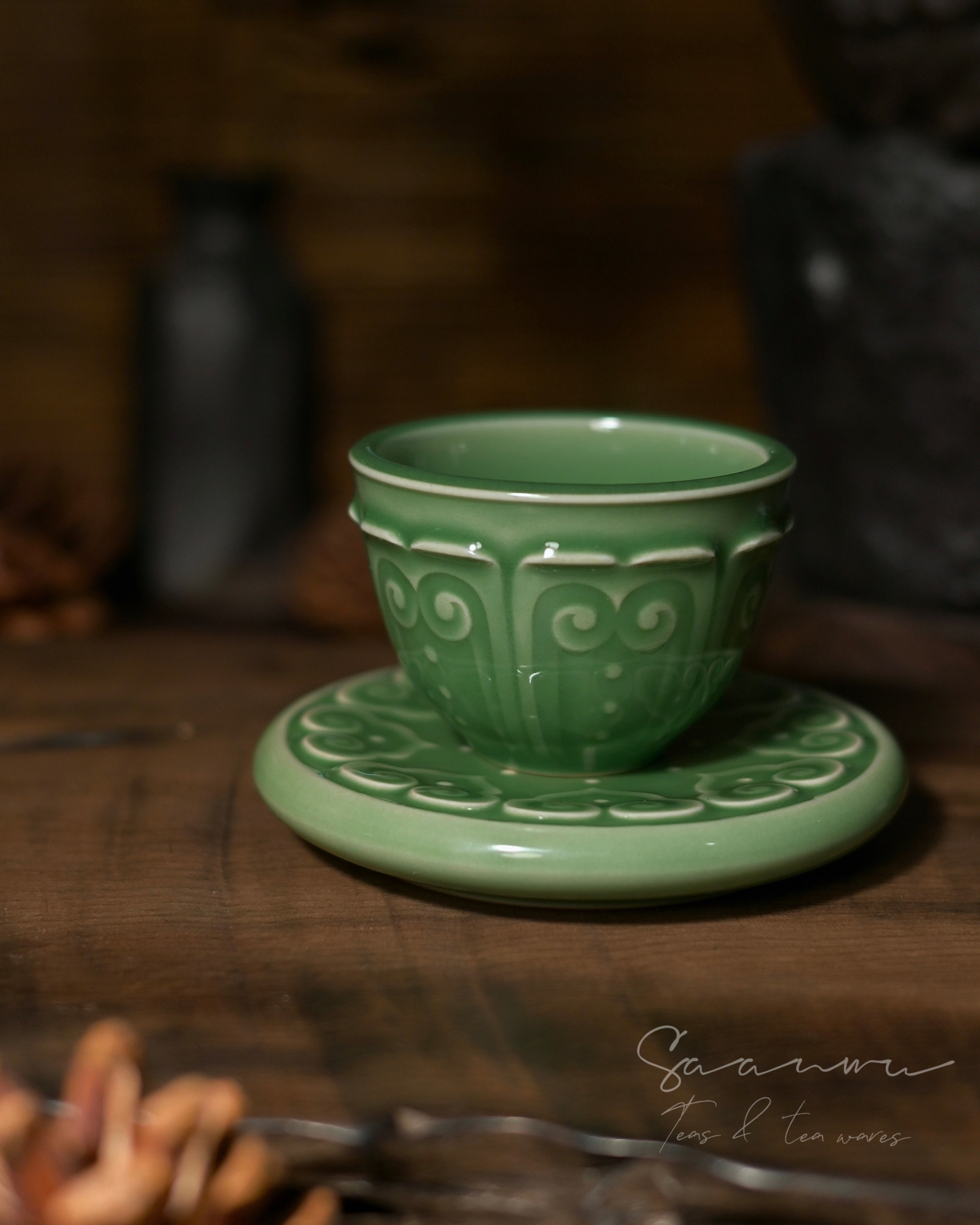 jade like glaze celadon teacup – Longquan Celadon Plum Green Glaze Baoxiang Teacup Set 80ml by Kungfuyang