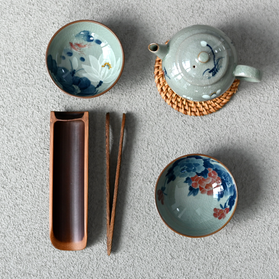 jingdezhen blue and white porcelain teaset – Jingdezhen Wood-Fired Kiln Old Clay Hand-Painted Peony Blue by Kungfuyang