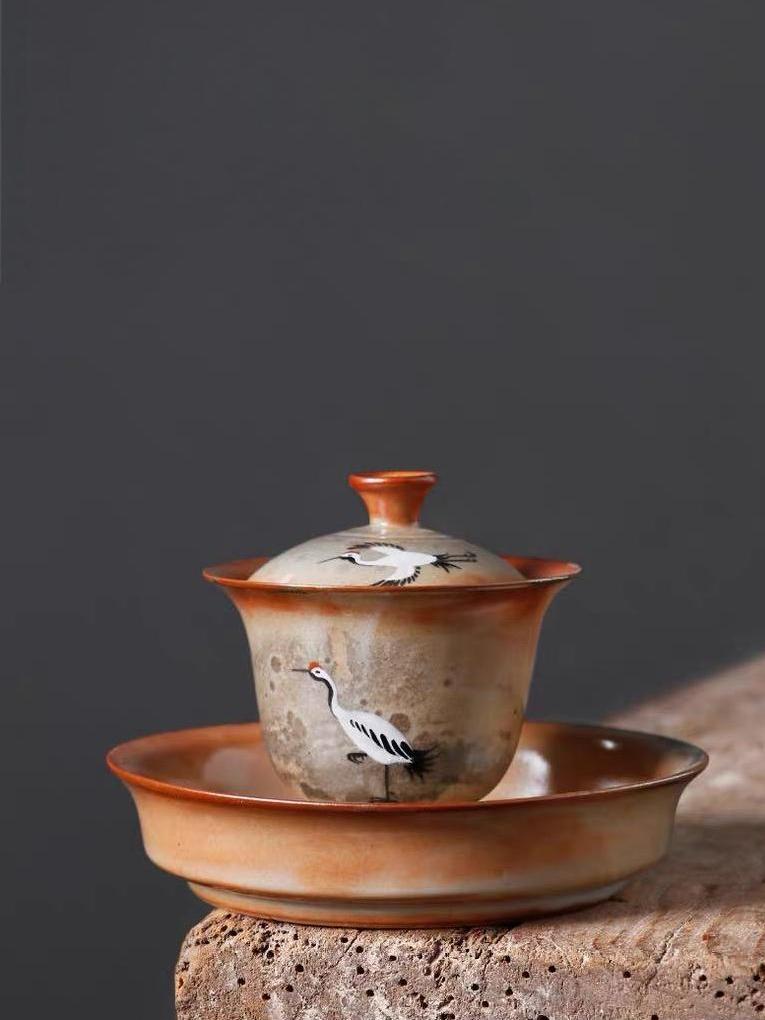 red crown crane gaiwan set – Jingdezhen Hand-Painted Ink Wash Style Gaiwan Set by Kungfuyang