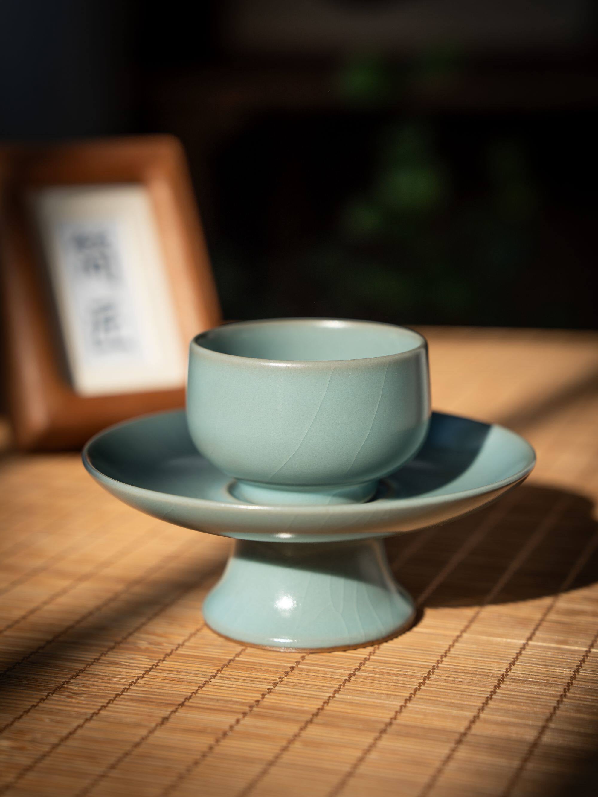 ru ware sky blue glaze teacup with saucer – Ru Porcelain Sky-Blue Glaze Teacup with Saucer Set 60ml by Kungfuyang, view 5-2