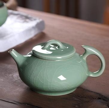 Celadon plum green ge kiln teapot – 3pcs in 1 Handmade Ge kiln Celadon Iron Clay Tea Set by Kungfuyang