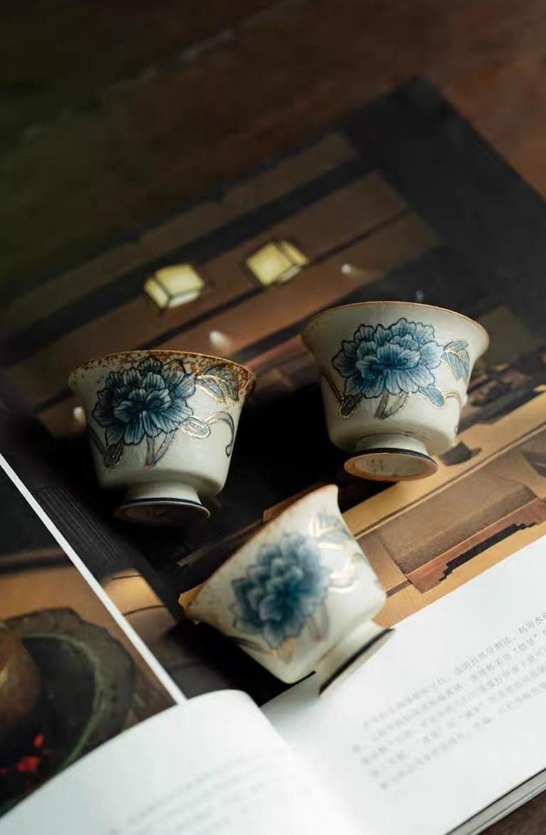 Chinese style tea cup – Old Clay Blue-and-White Volcanic Stone Caramel Glaze Teacup by Kungfuyang