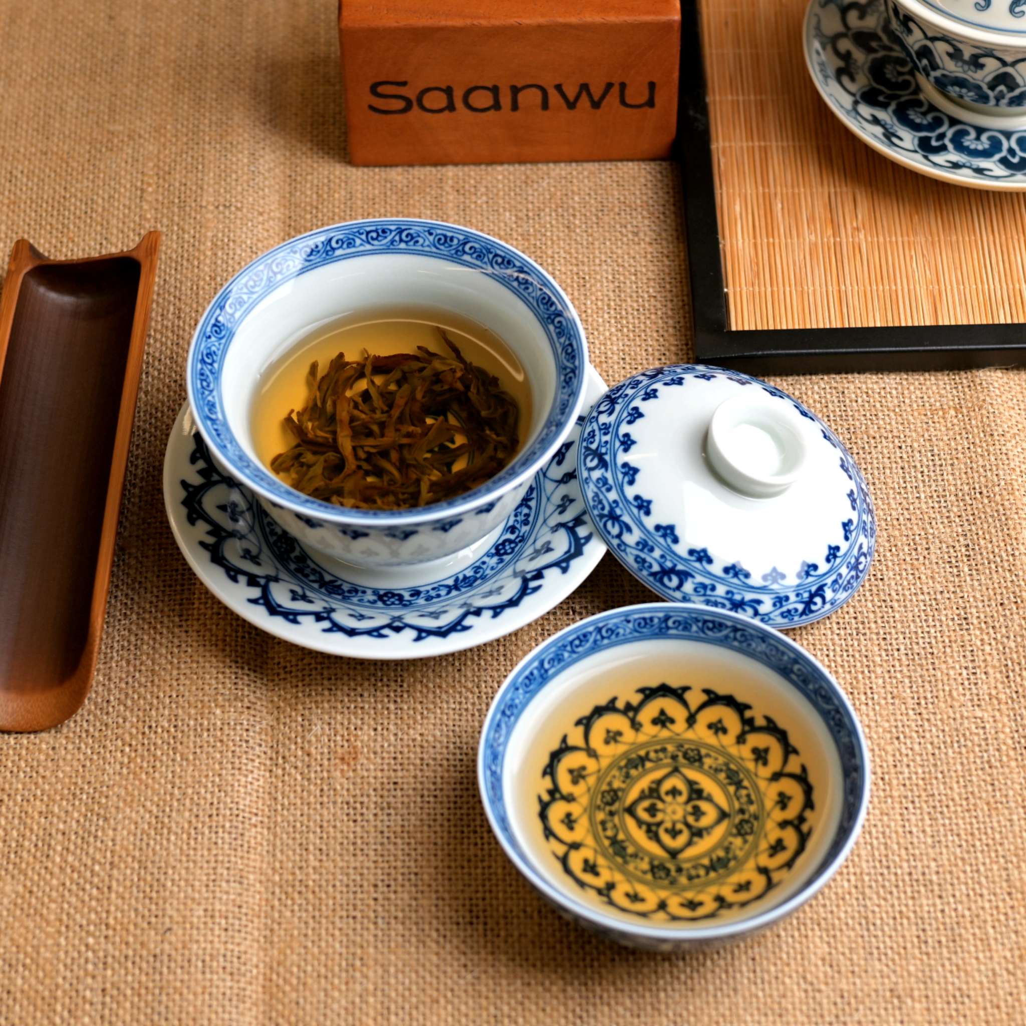 Kungfuyang Blue and White Underglaze Porcelain Cup with Scrolling Lotus, product view 3