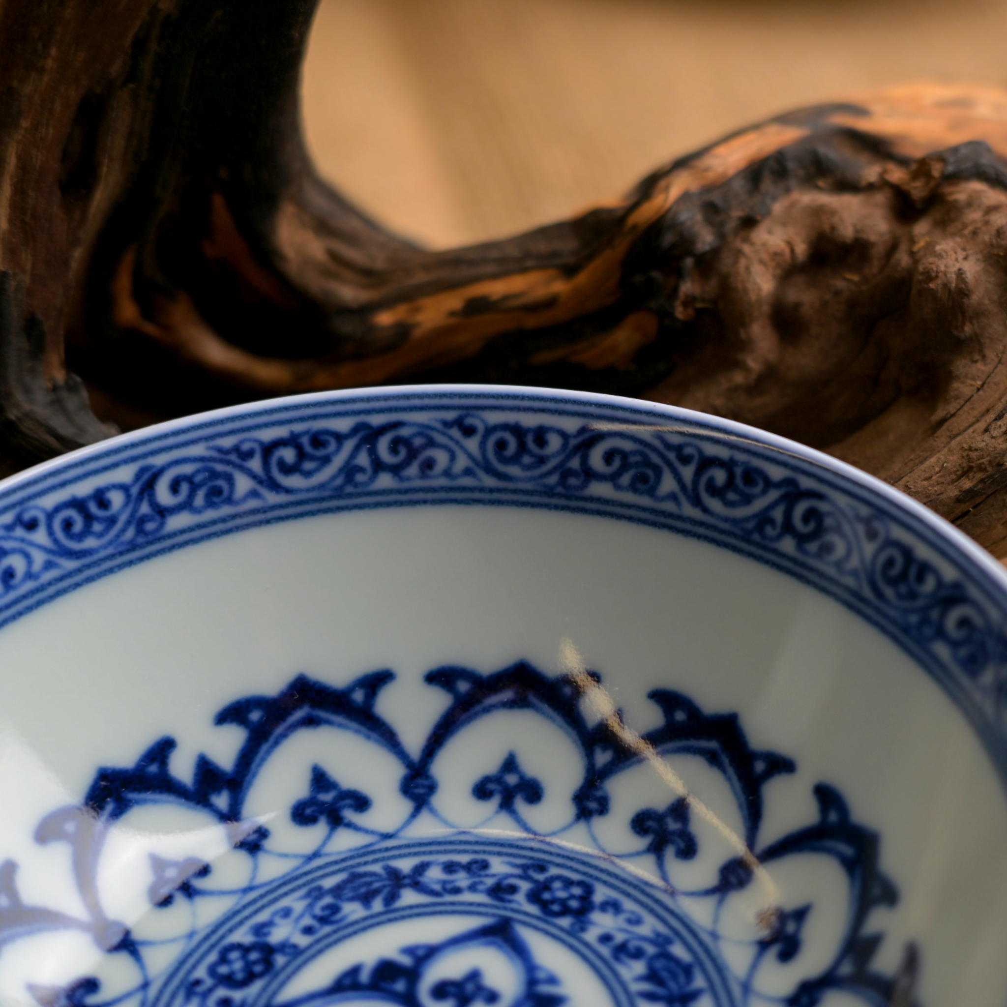 Kungfuyang Blue and White Underglaze Porcelain Cup with Scrolling Lotus, product view 5