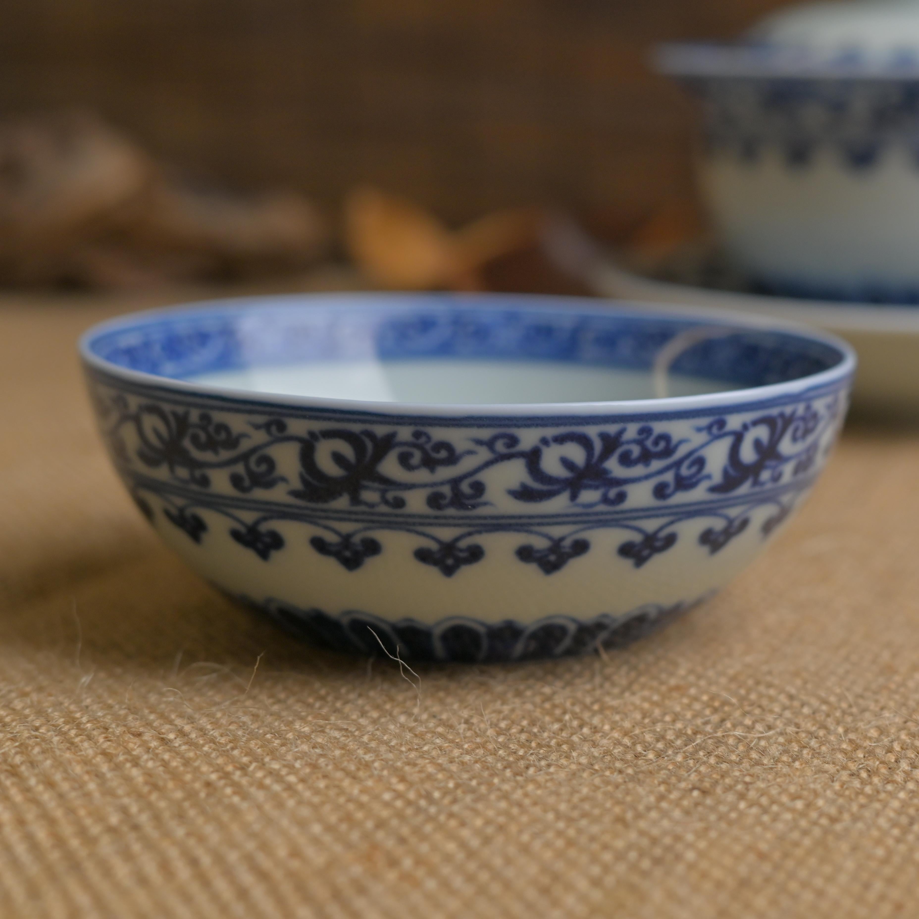 Kungfuyang Blue and White Underglaze Porcelain Cup with Scrolling Lotus, product view 7