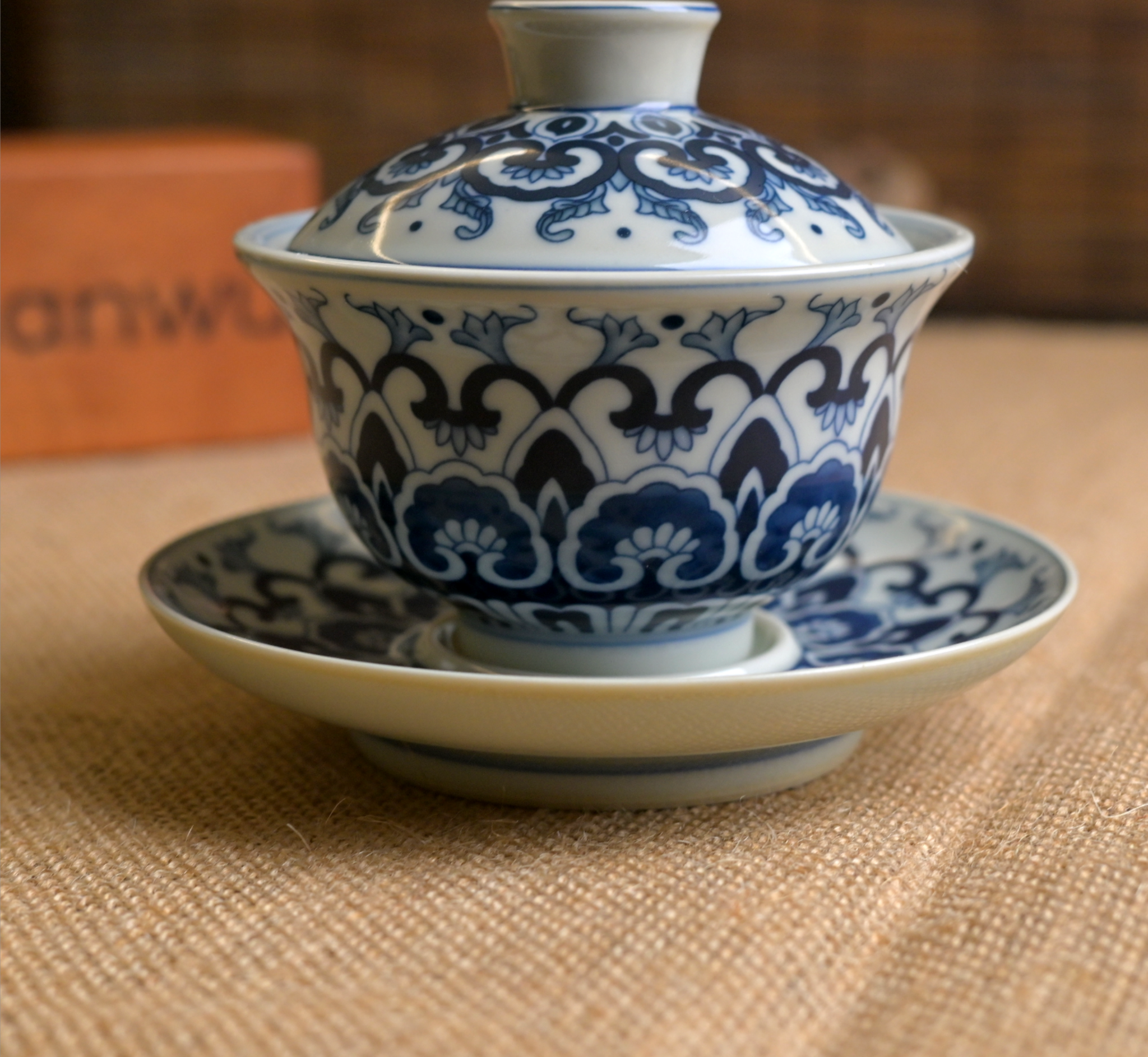 Kungfuyang The Blue and White Lotus Pattern Gaiwan Jingdezhen Qinghua Tea, product view 2