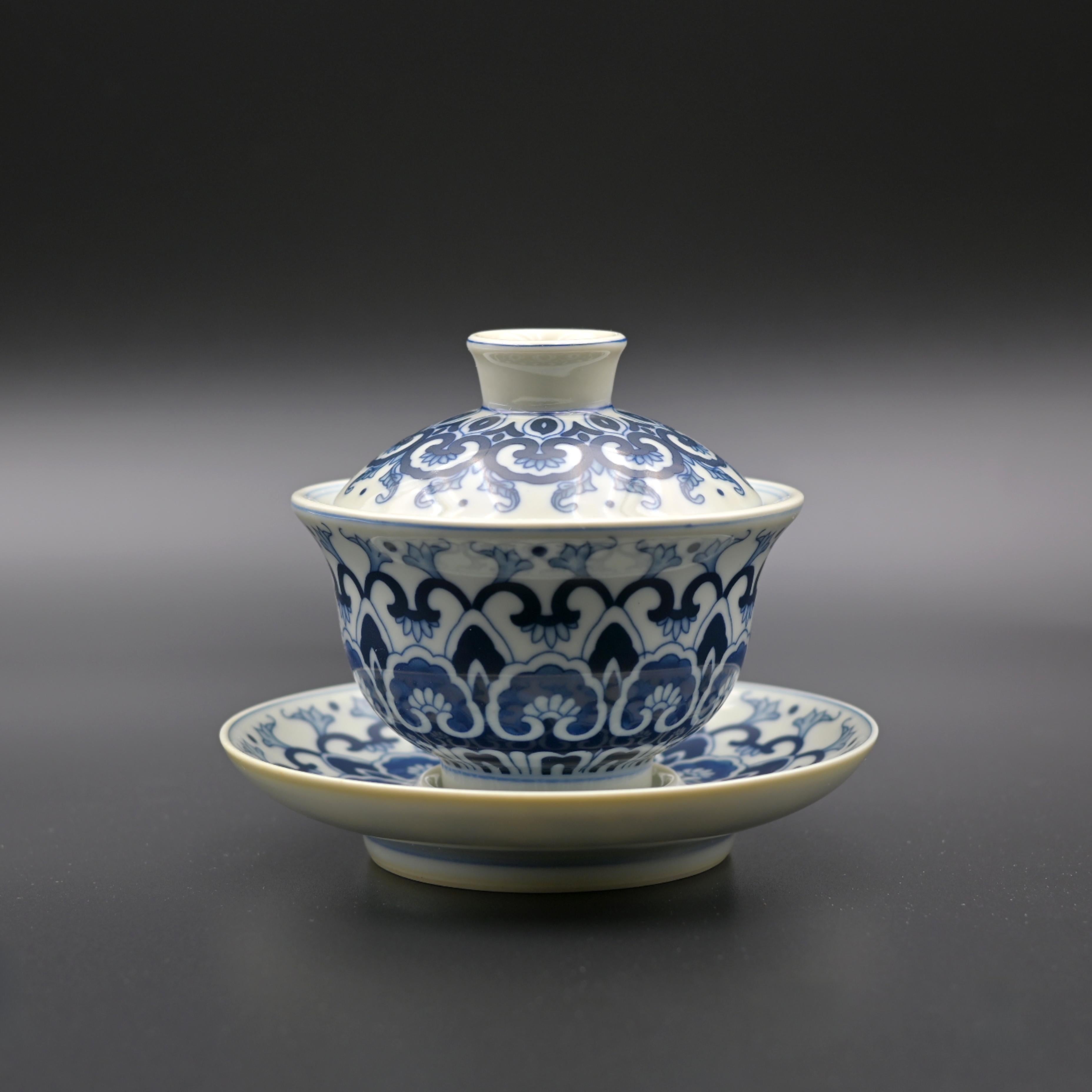 Kungfuyang The Blue and White Lotus Pattern Gaiwan Jingdezhen Qinghua Tea, product view 1