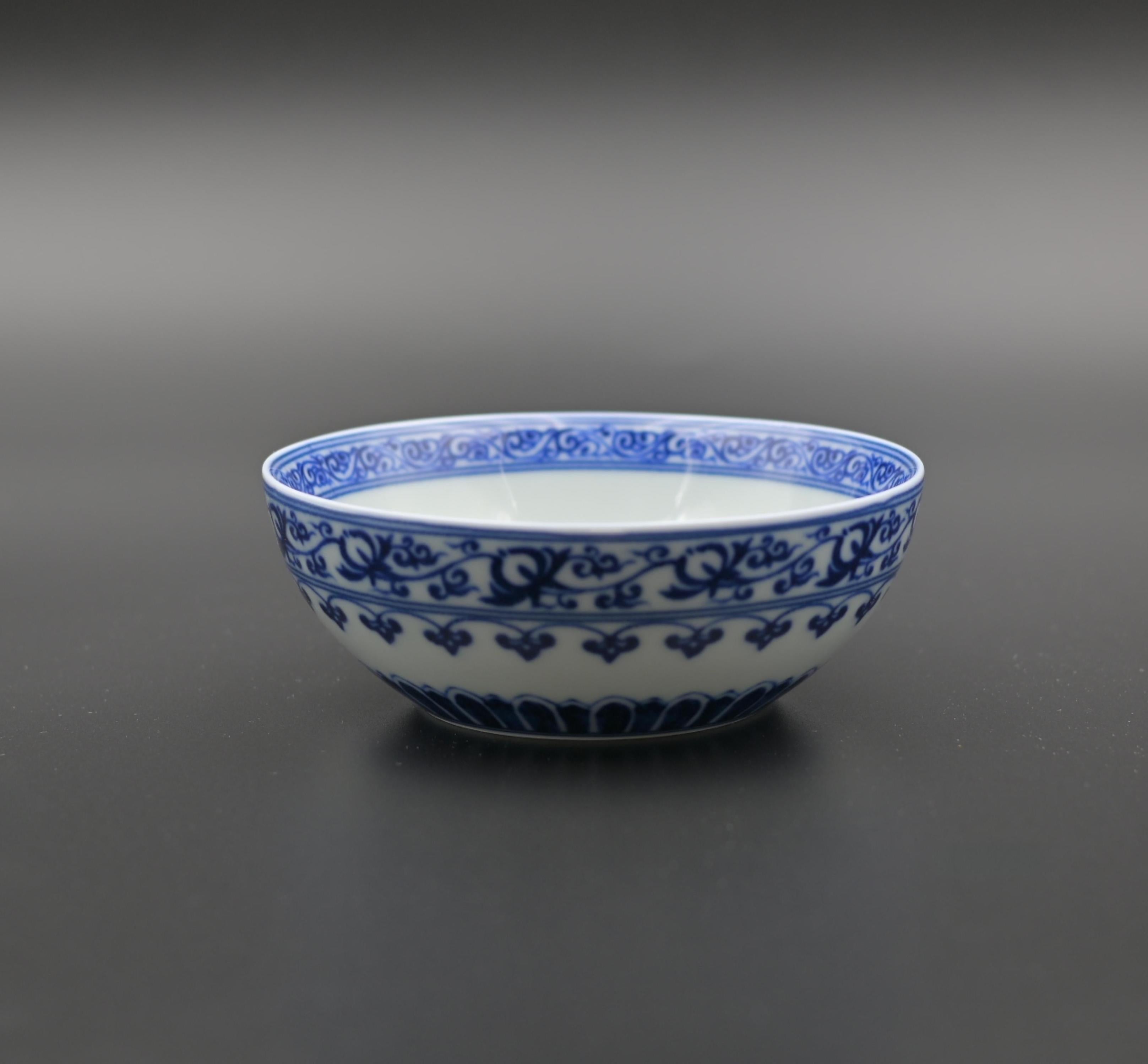 Kungfuyang Blue and White Underglaze Porcelain Cup with Scrolling Lotus, product view 1