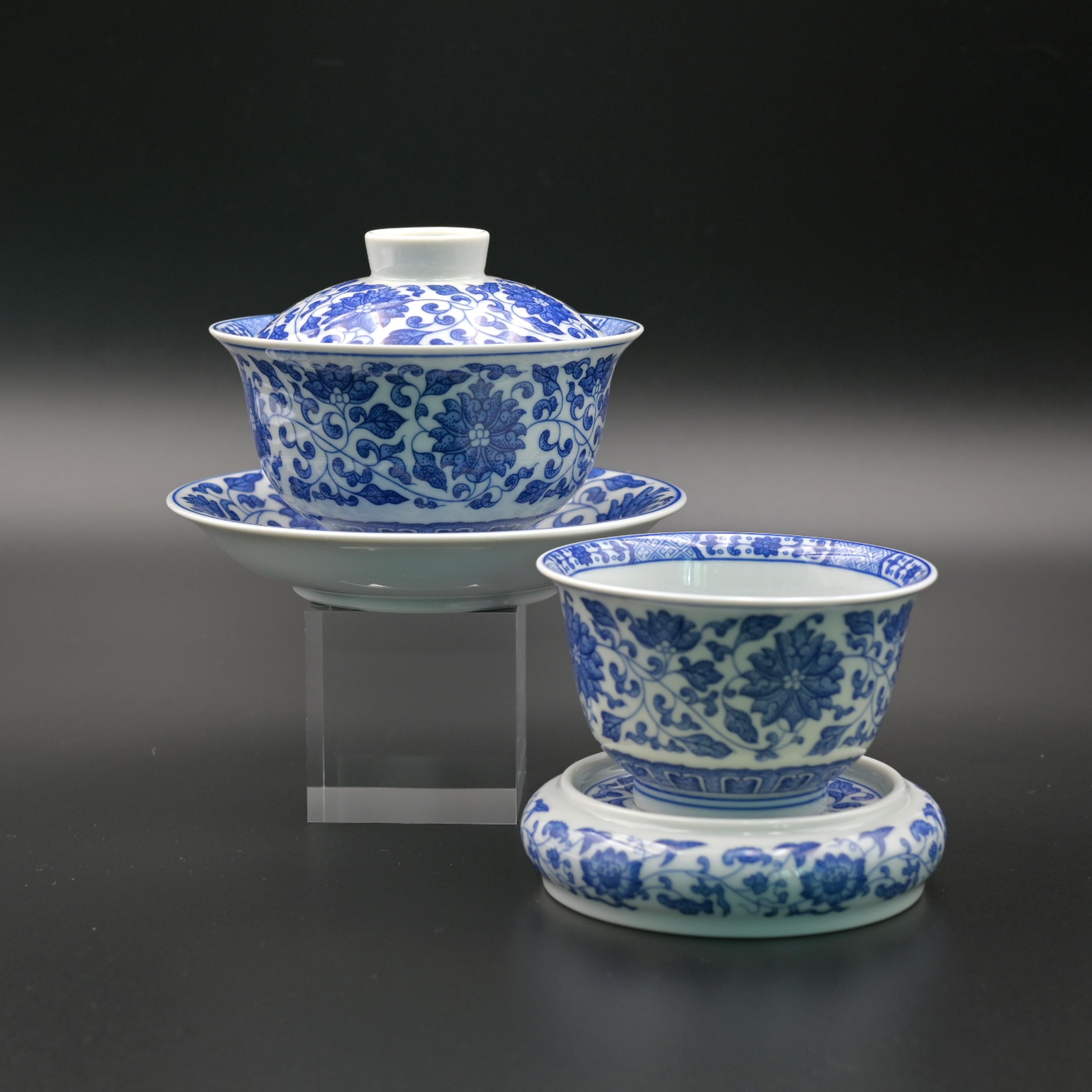 Kungfuyang Jingdezhen Blue and White Lotus Scrolling Pattern Tea Set, product view 1