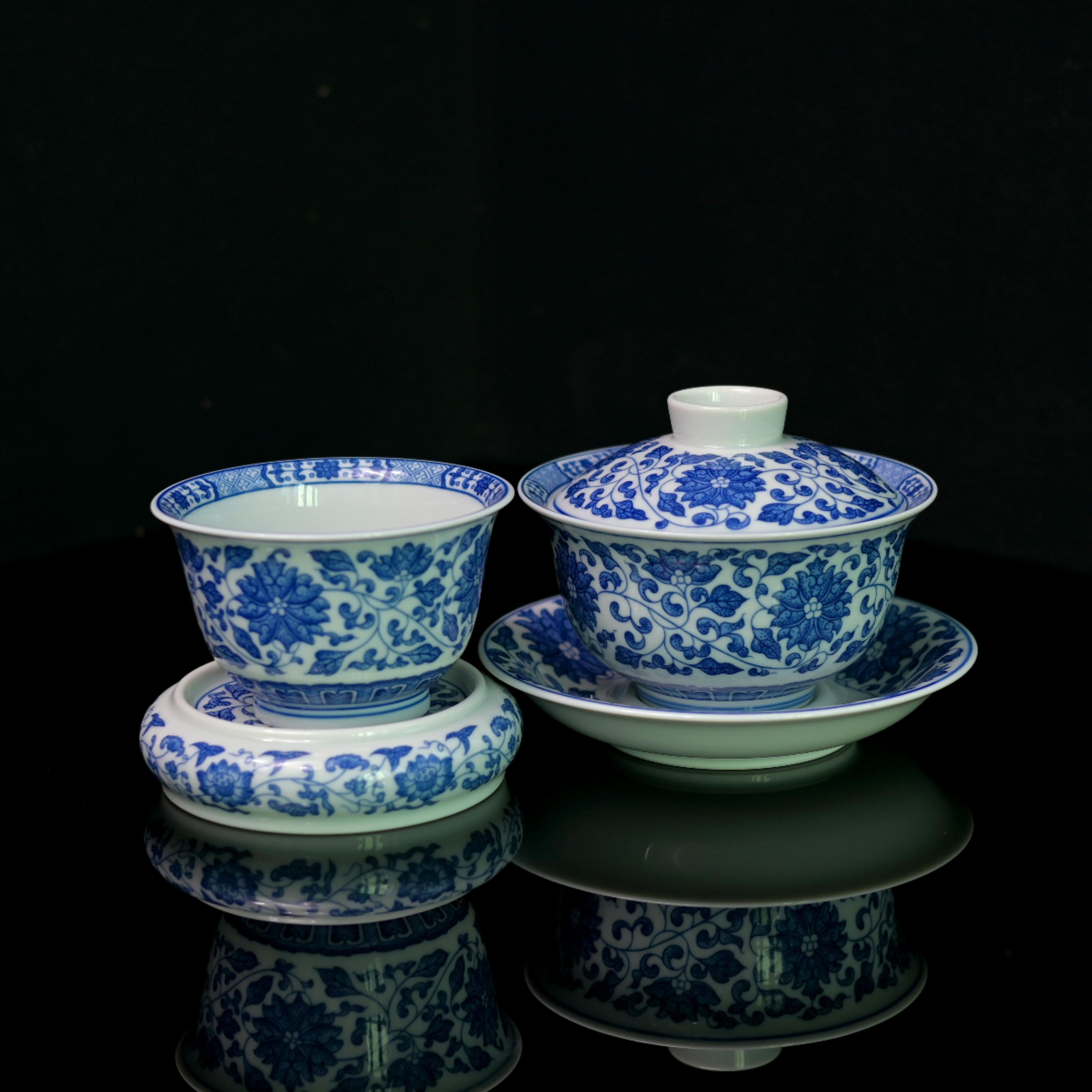 Kungfuyang Jingdezhen Blue and White Lotus Scrolling Pattern Tea Set, product view 2