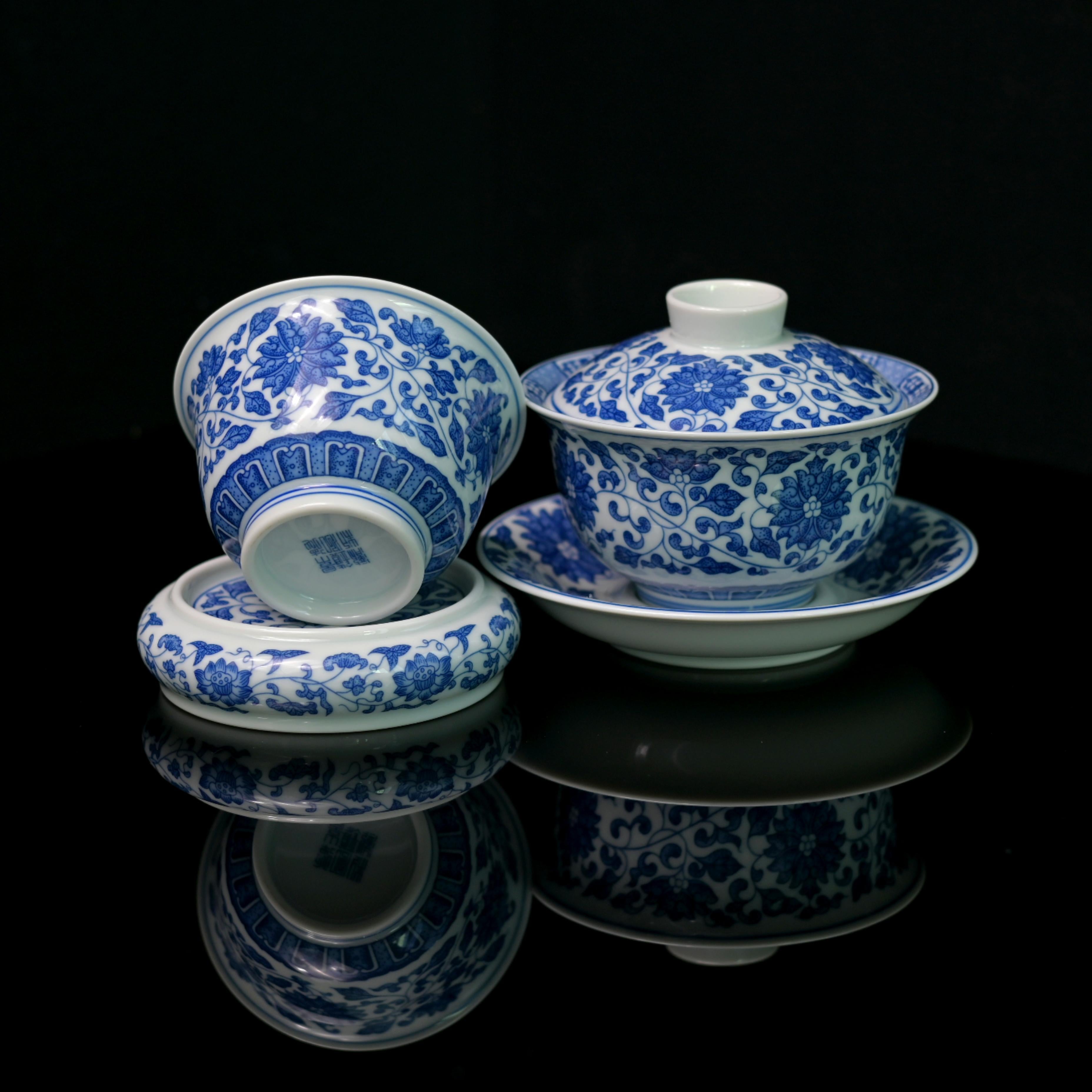 Kungfuyang Jingdezhen Blue and White Lotus Scrolling Pattern Tea Set, product view 4