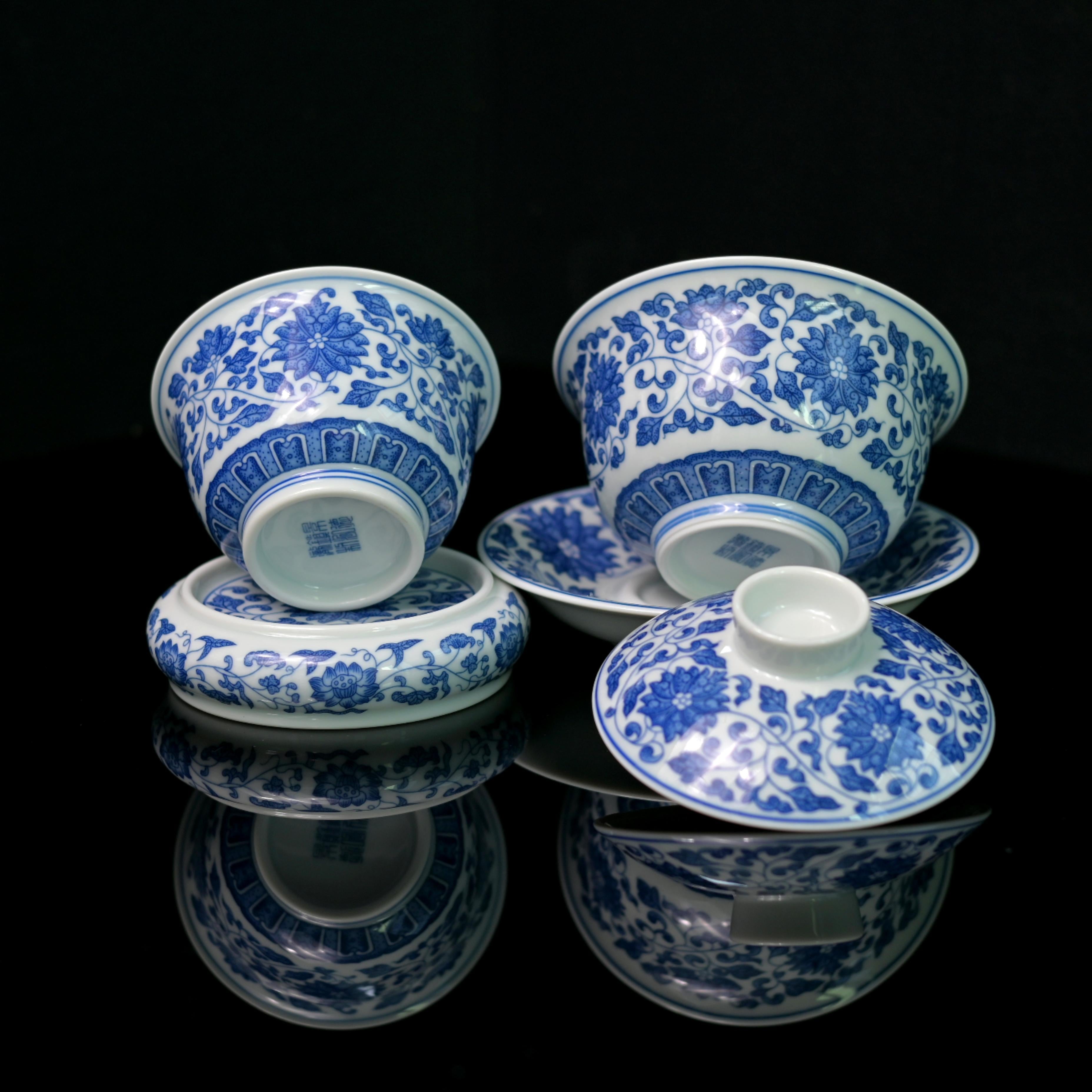 Kungfuyang Jingdezhen Blue and White Lotus Scrolling Pattern Tea Set, product view 5
