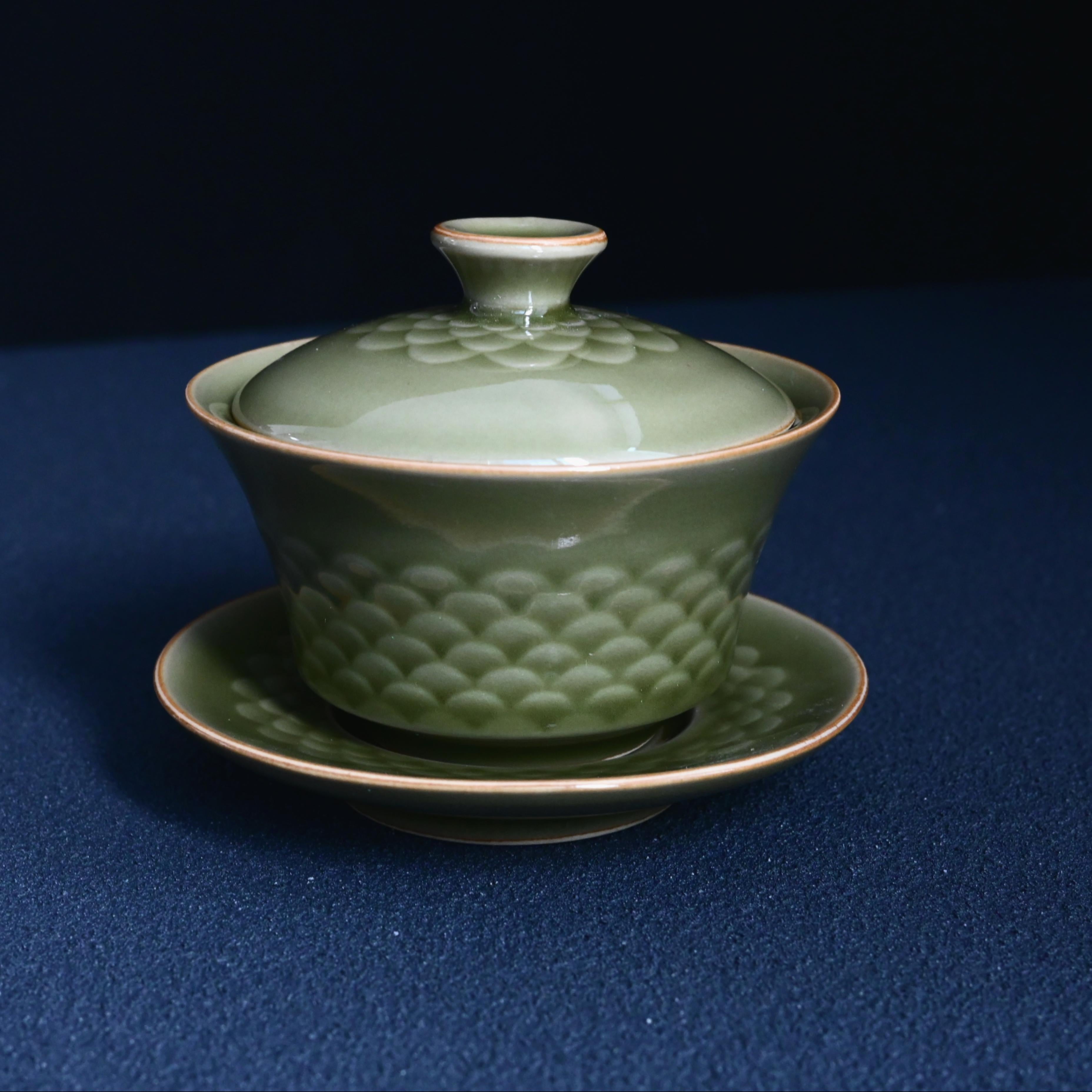 Kungfuyang Longquan Celadon Fish Scale Pattern Vintage Glaze Gaiwan( Tea, product view 2