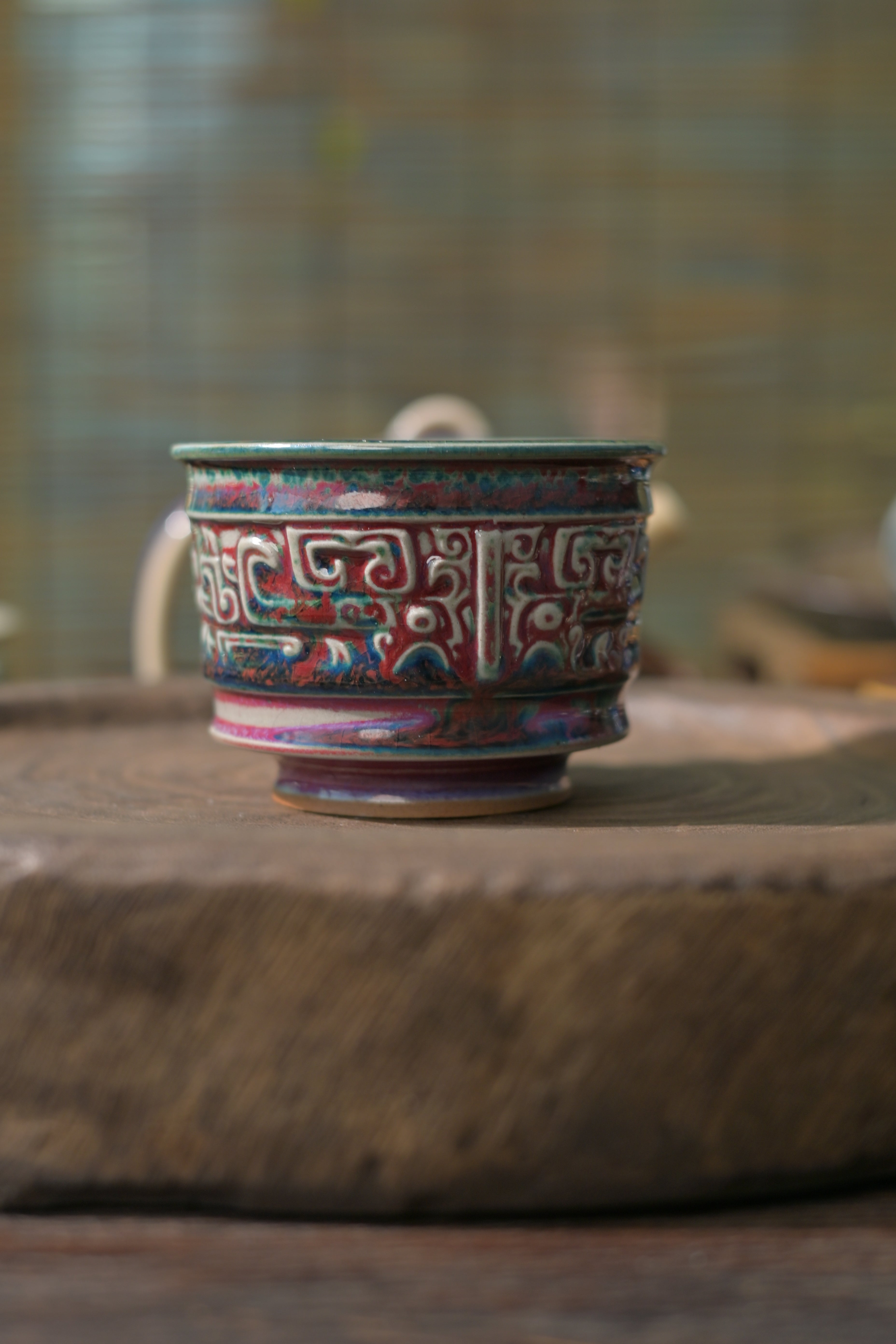 Kungfuyang Jun Kiln Flambé Glaze Handmade Relief Teacup 120ml, product view 7