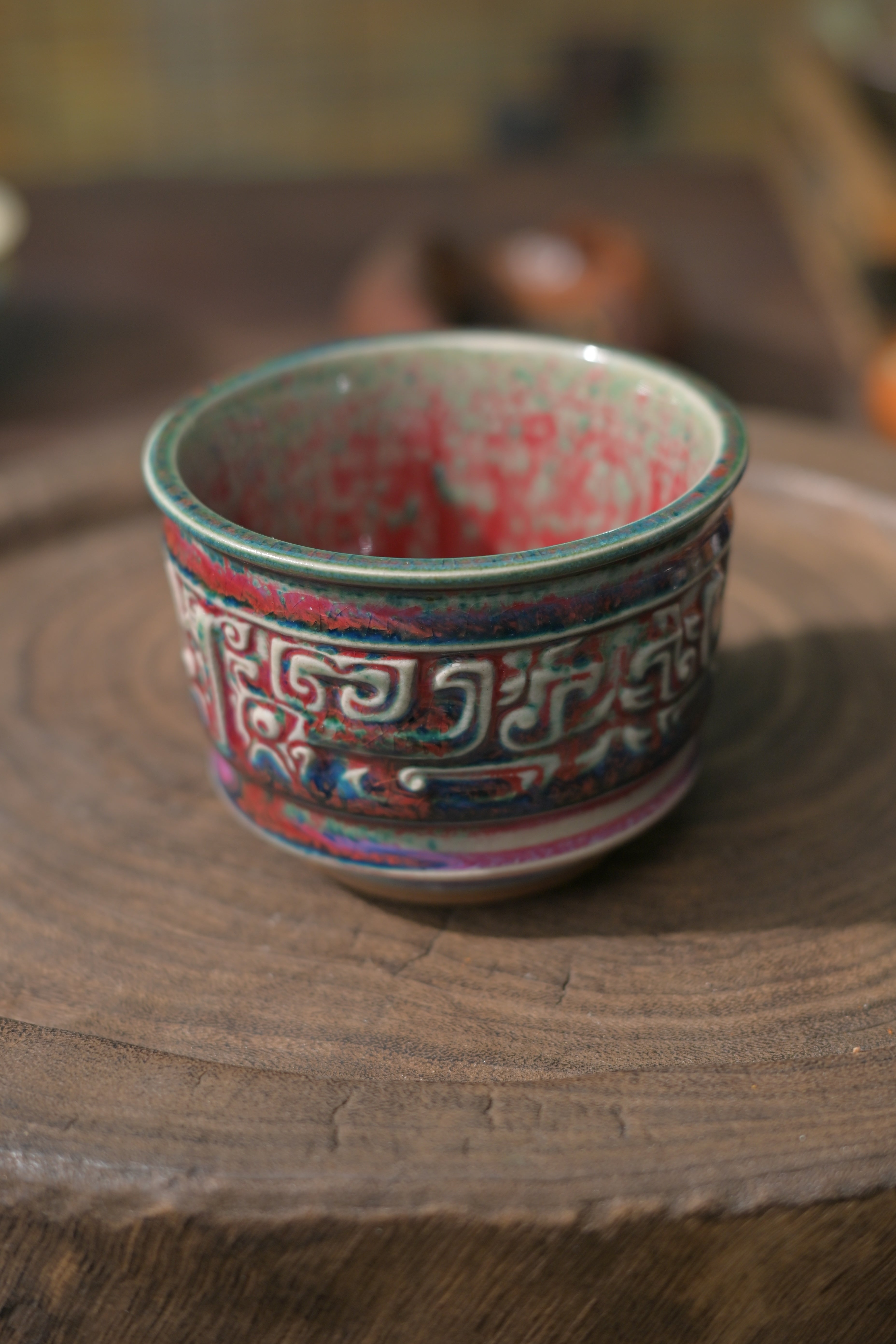 Kungfuyang Jun Kiln Flambé Glaze Handmade Relief Teacup 120ml, product view 4