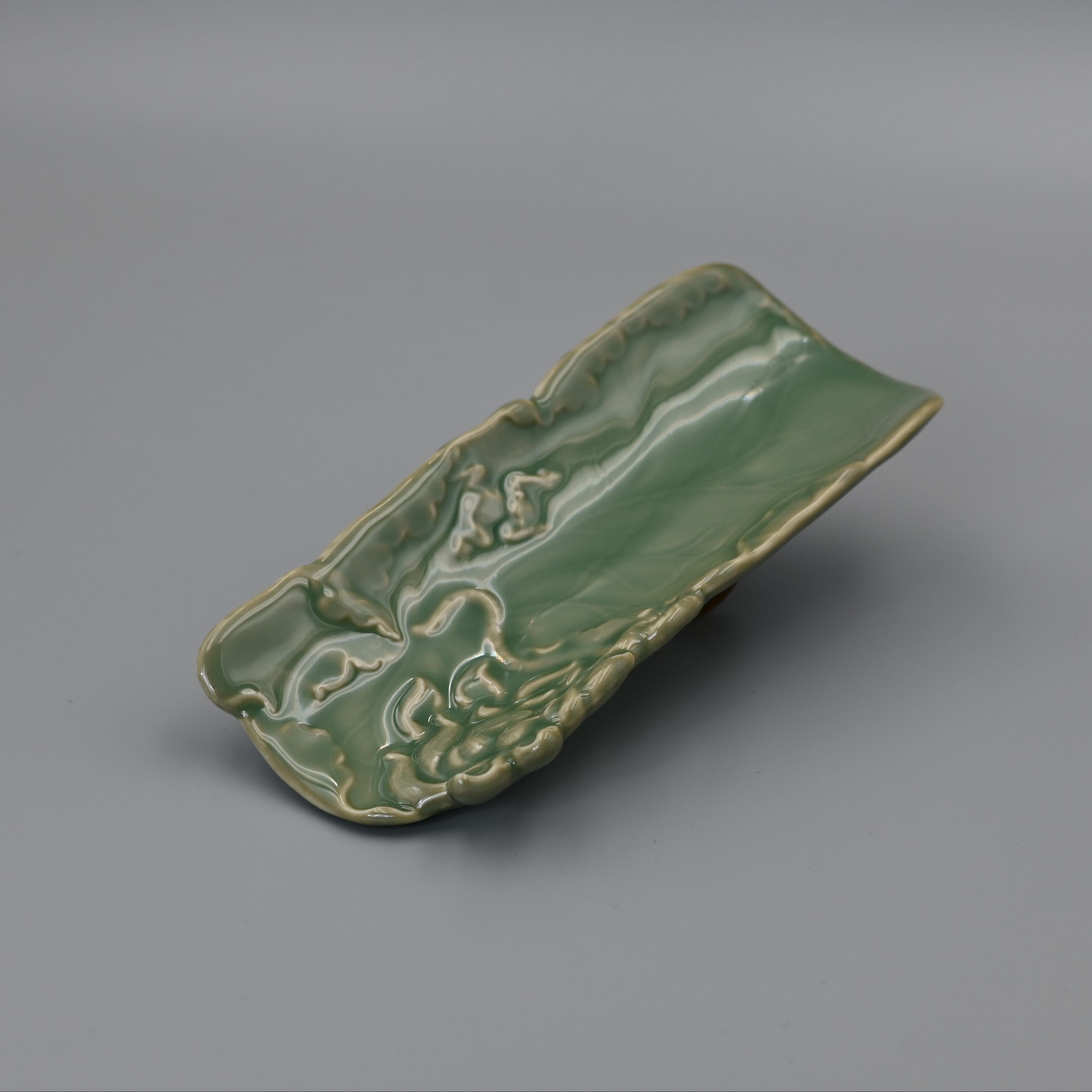 Kungfuyang Longquan Celadon Tea Holder with Hand Carved Lotus Pattern, product view 1