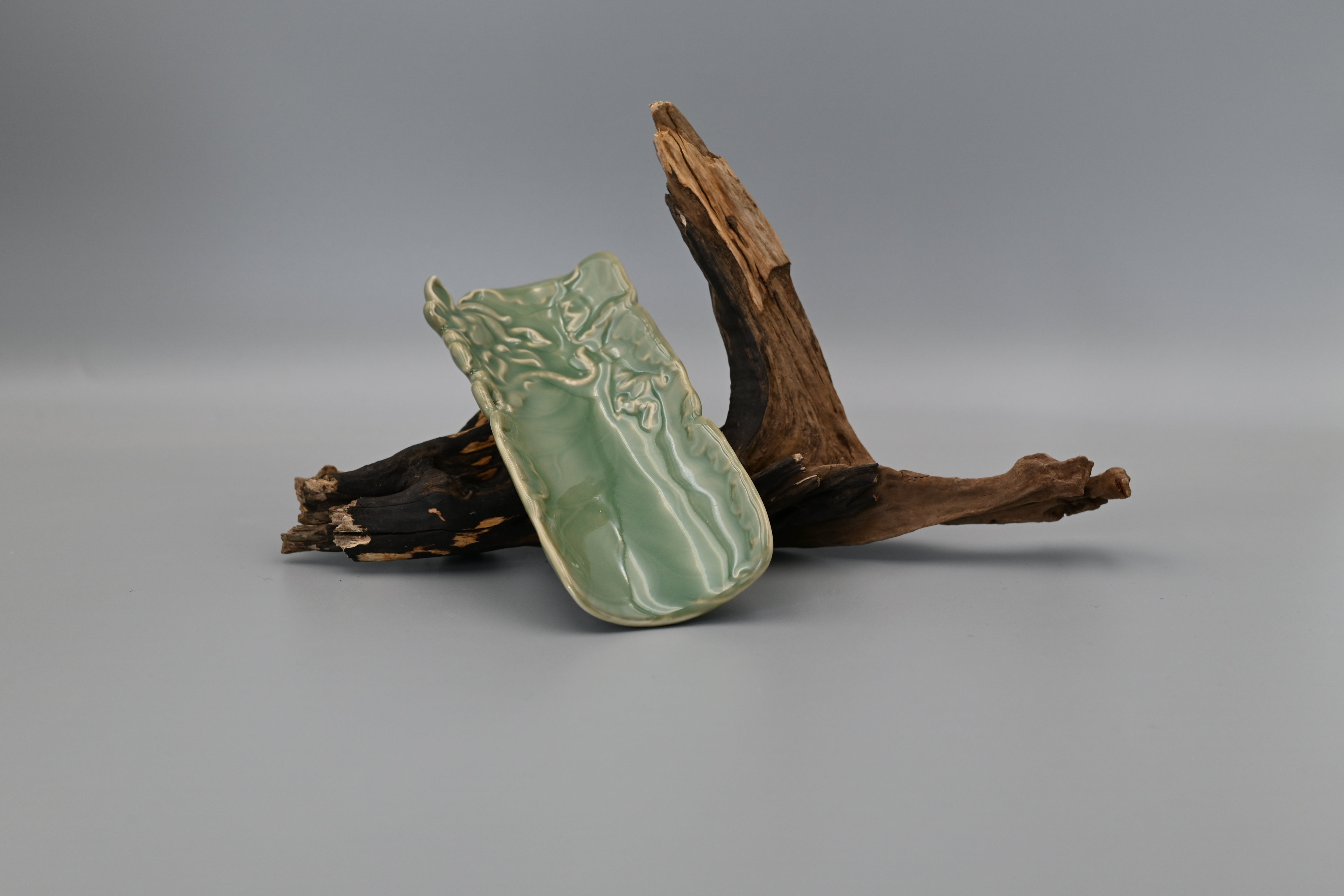 Kungfuyang Longquan Celadon Tea Holder with Hand Carved Lotus Pattern, product view 3