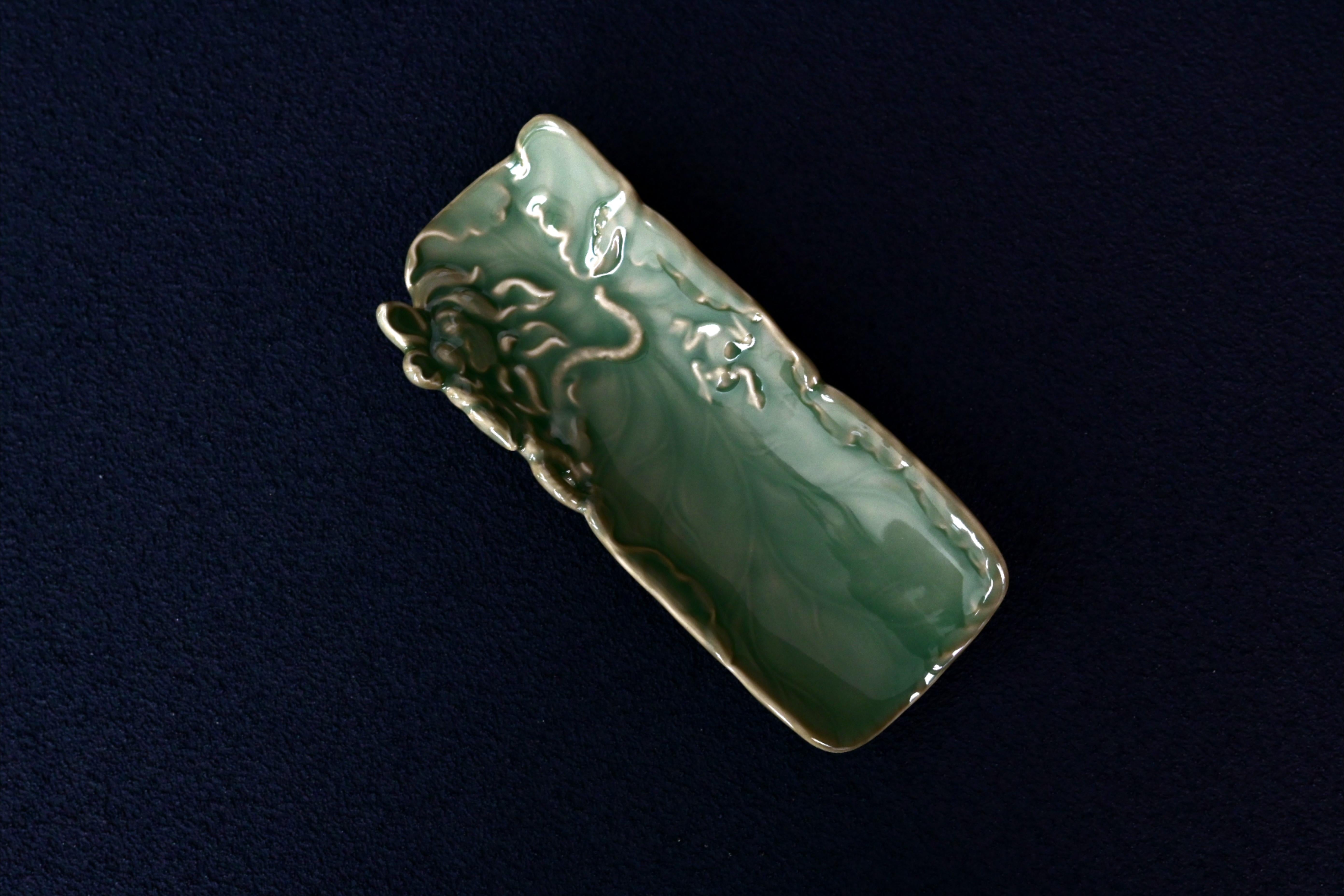 Kungfuyang Longquan Celadon Tea Holder with Hand Carved Lotus Pattern, product view 4
