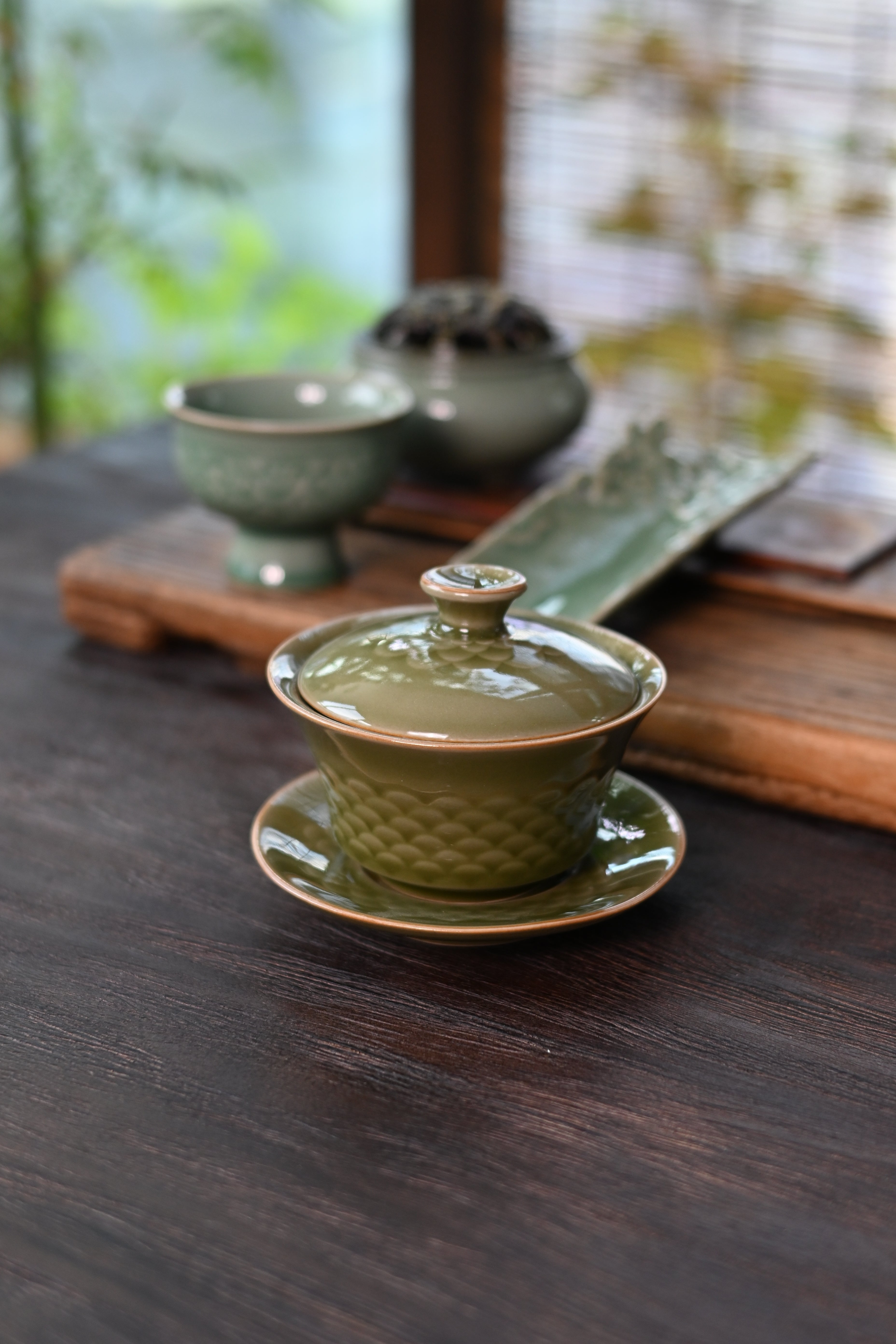 Kungfuyang Longquan Celadon Fish Scale Pattern Vintage Glaze Gaiwan( Tea, product view 7