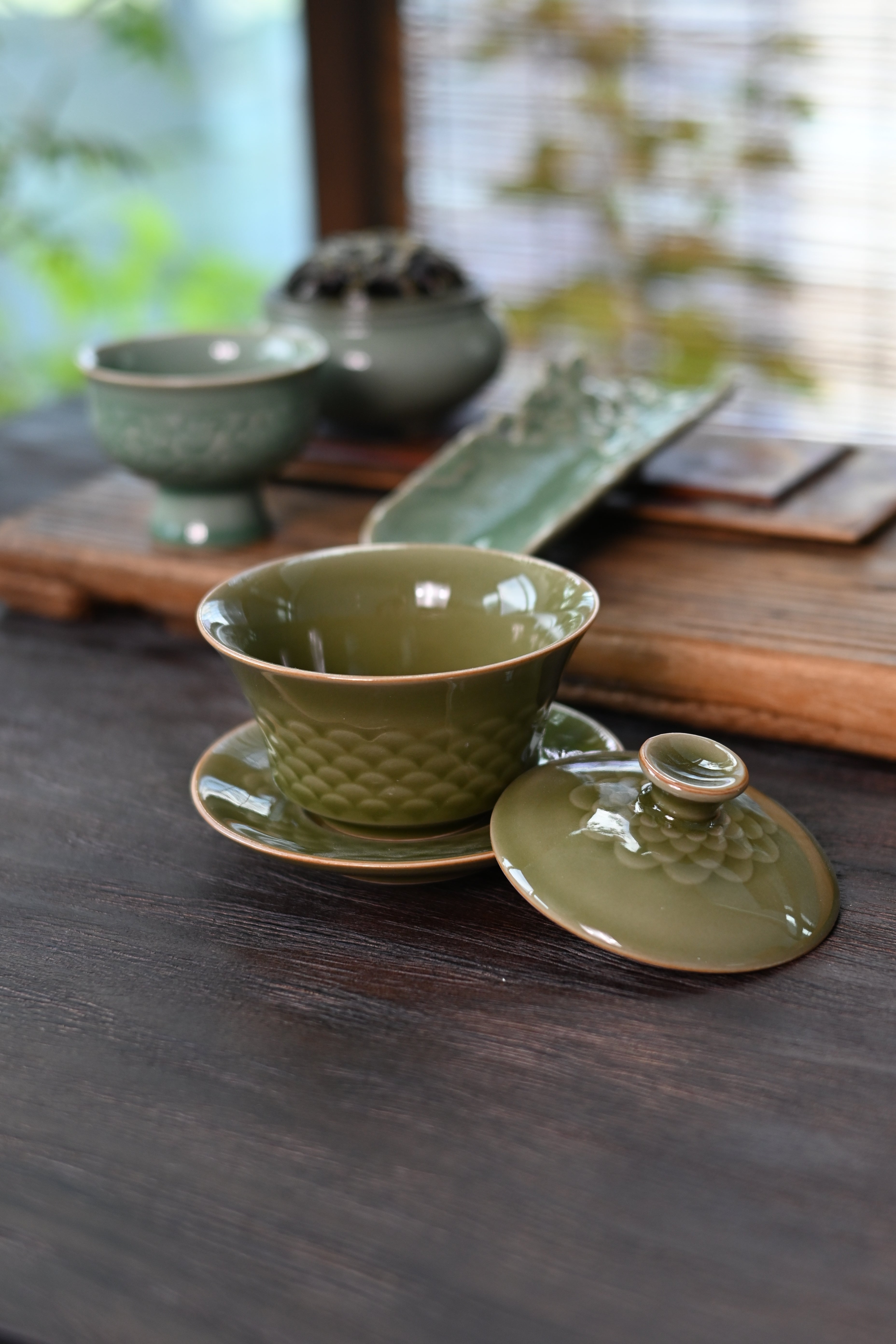 Kungfuyang Longquan Celadon Fish Scale Pattern Vintage Glaze Gaiwan( Tea, product view 6