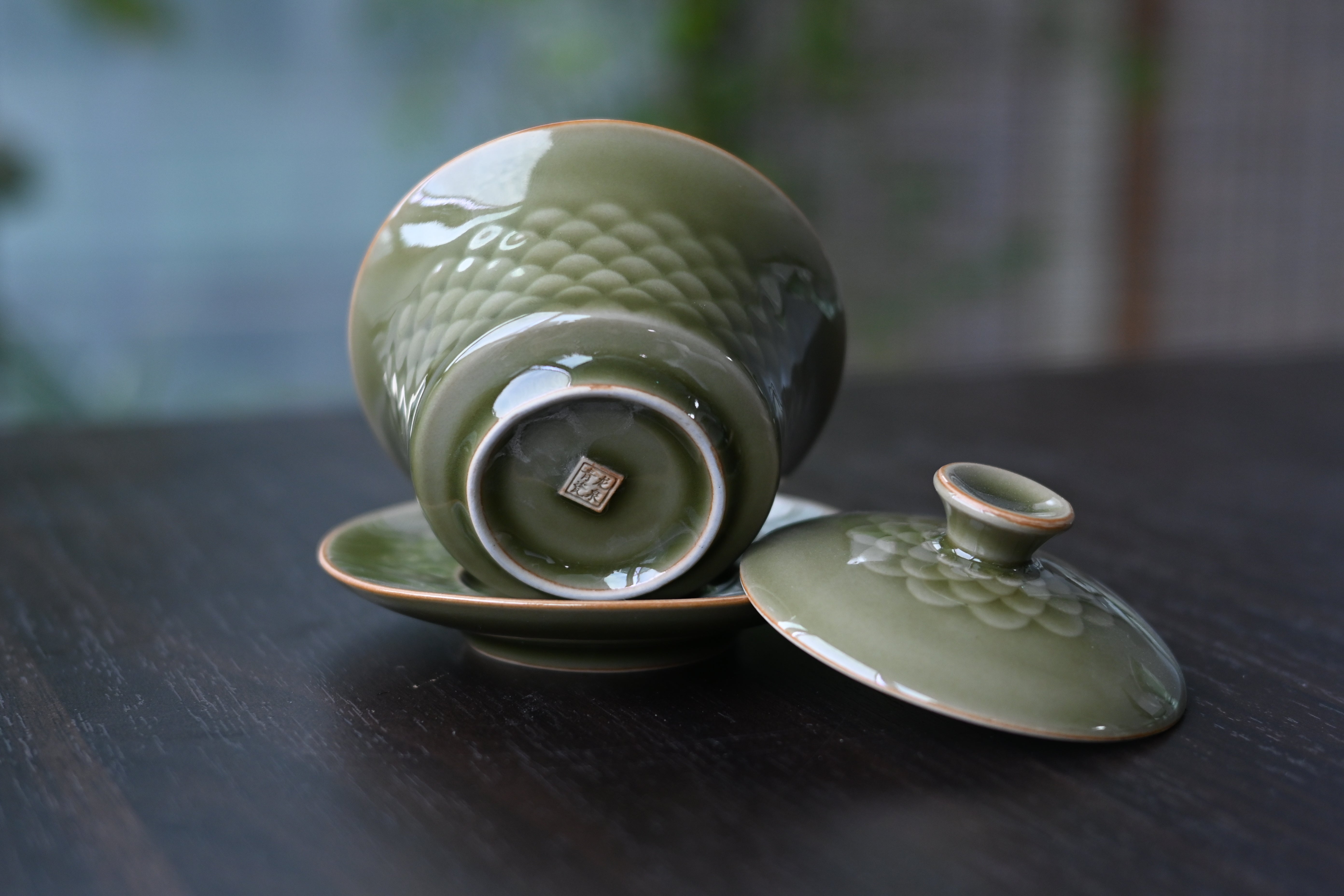 Kungfuyang Longquan Celadon Fish Scale Pattern Vintage Glaze Gaiwan( Tea, product view 5