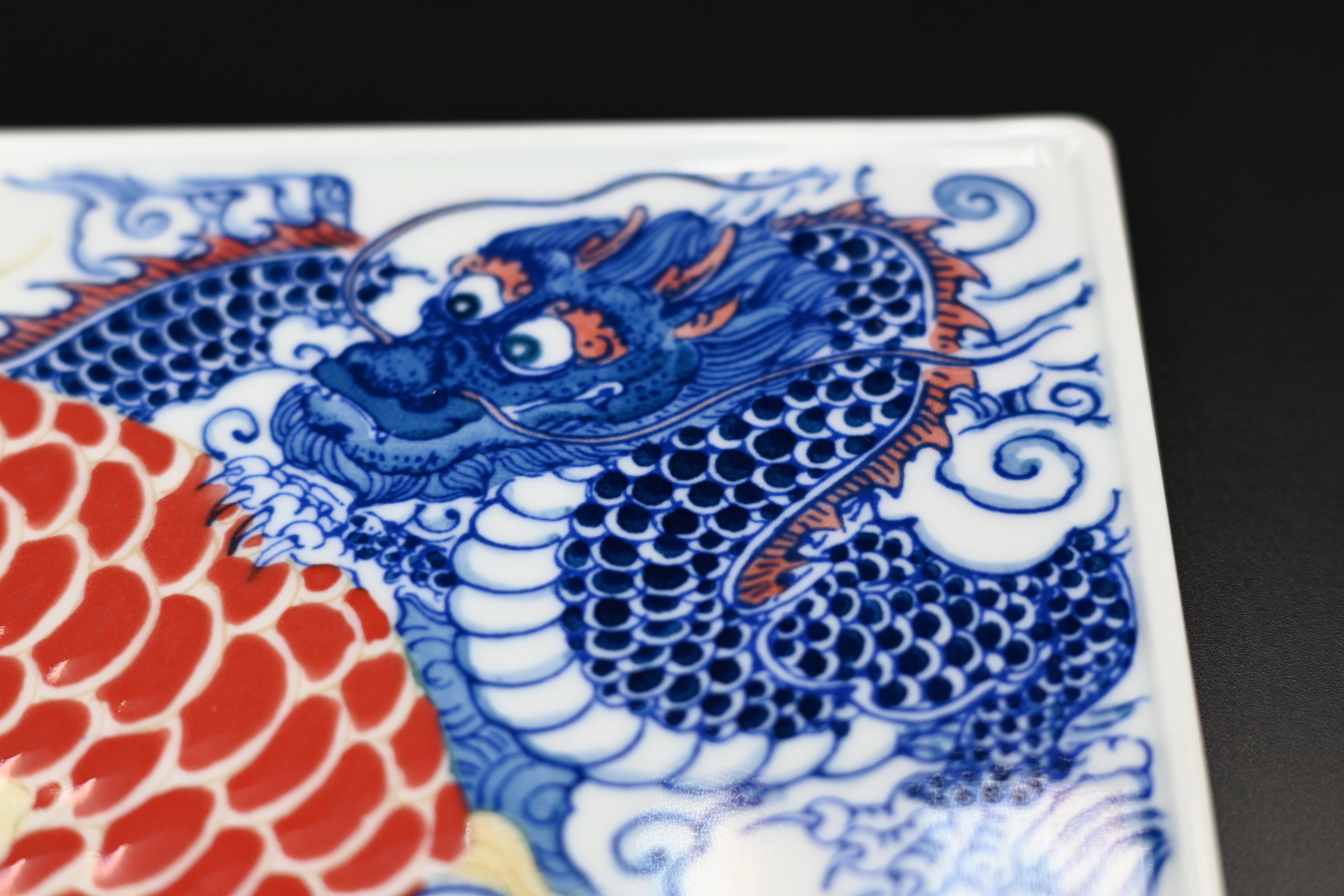 Kungfuyang Underglaze Polychrome Dragon and Fish Dry Tea Tray, product view 6
