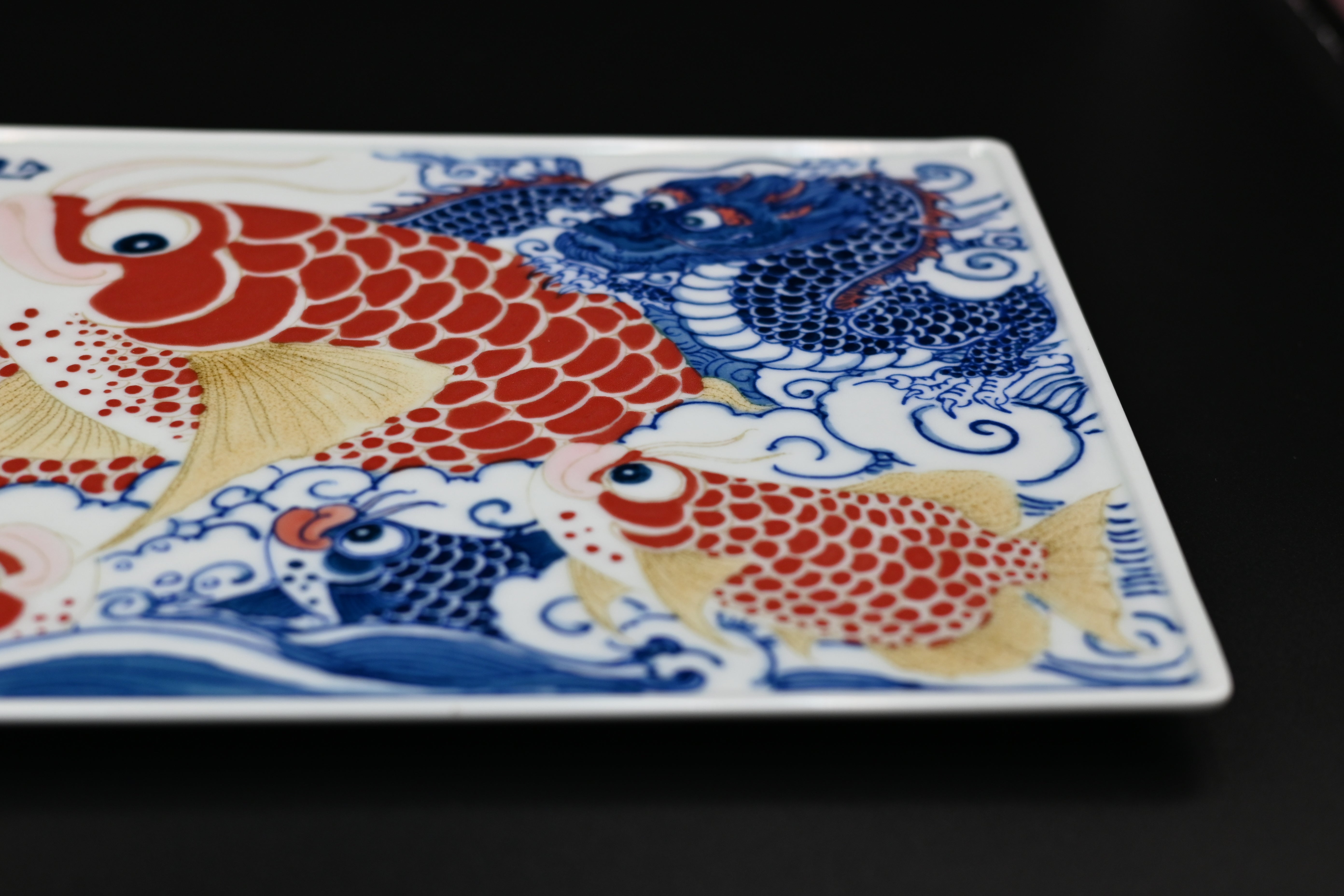 Kungfuyang Underglaze Polychrome Dragon and Fish Dry Tea Tray, product view 7