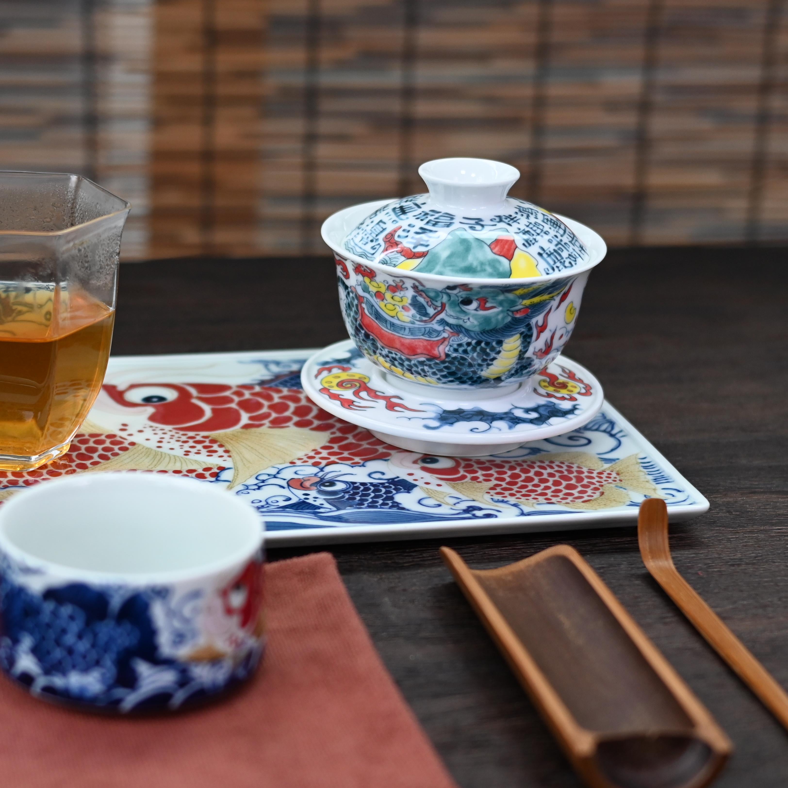 Kungfuyang Underglaze multicolor Hand-Painted Gaiwan with Chinese-style, product view 2
