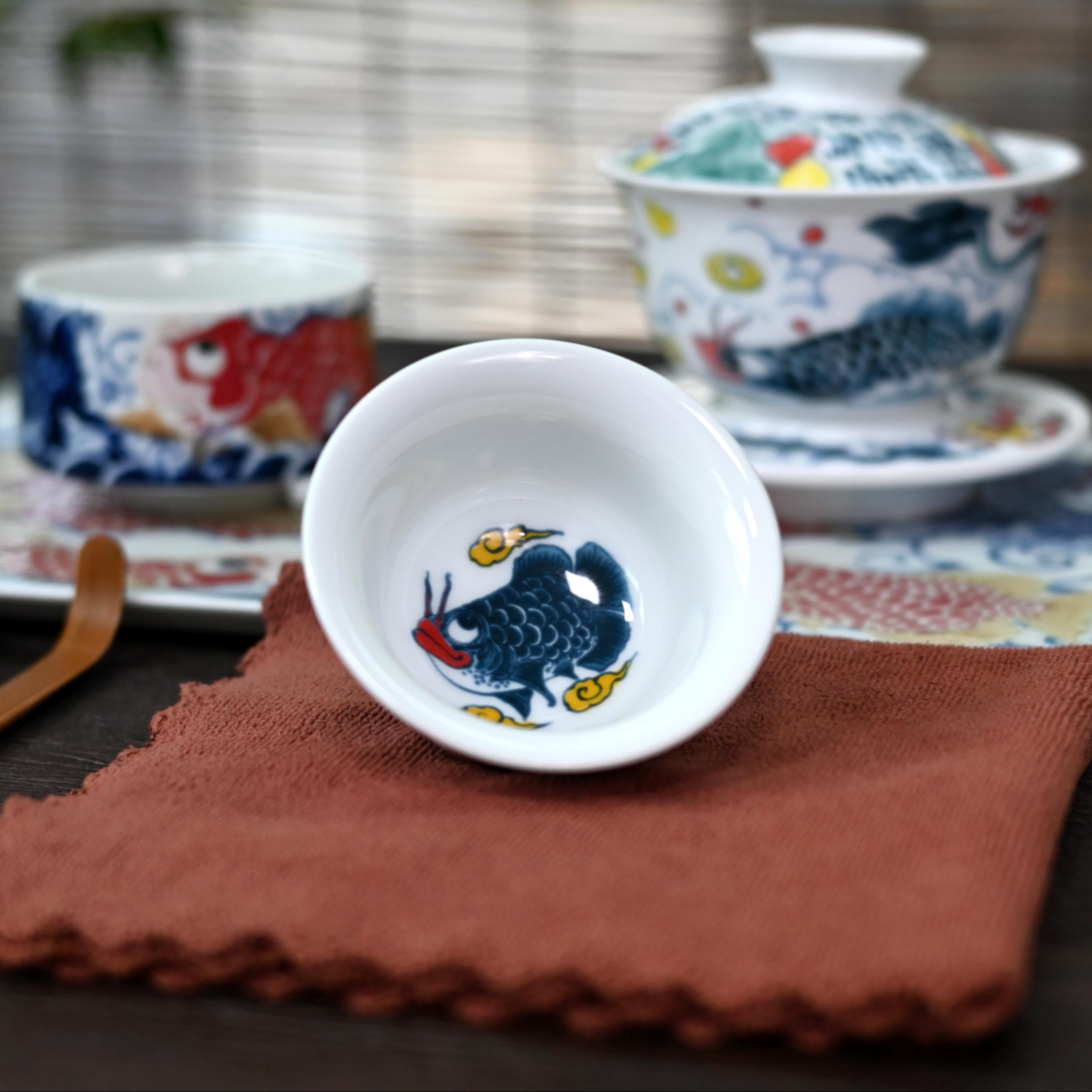 Kungfuyang Underglaze Polychrome Asian Arowana Host Teacup, product view 3