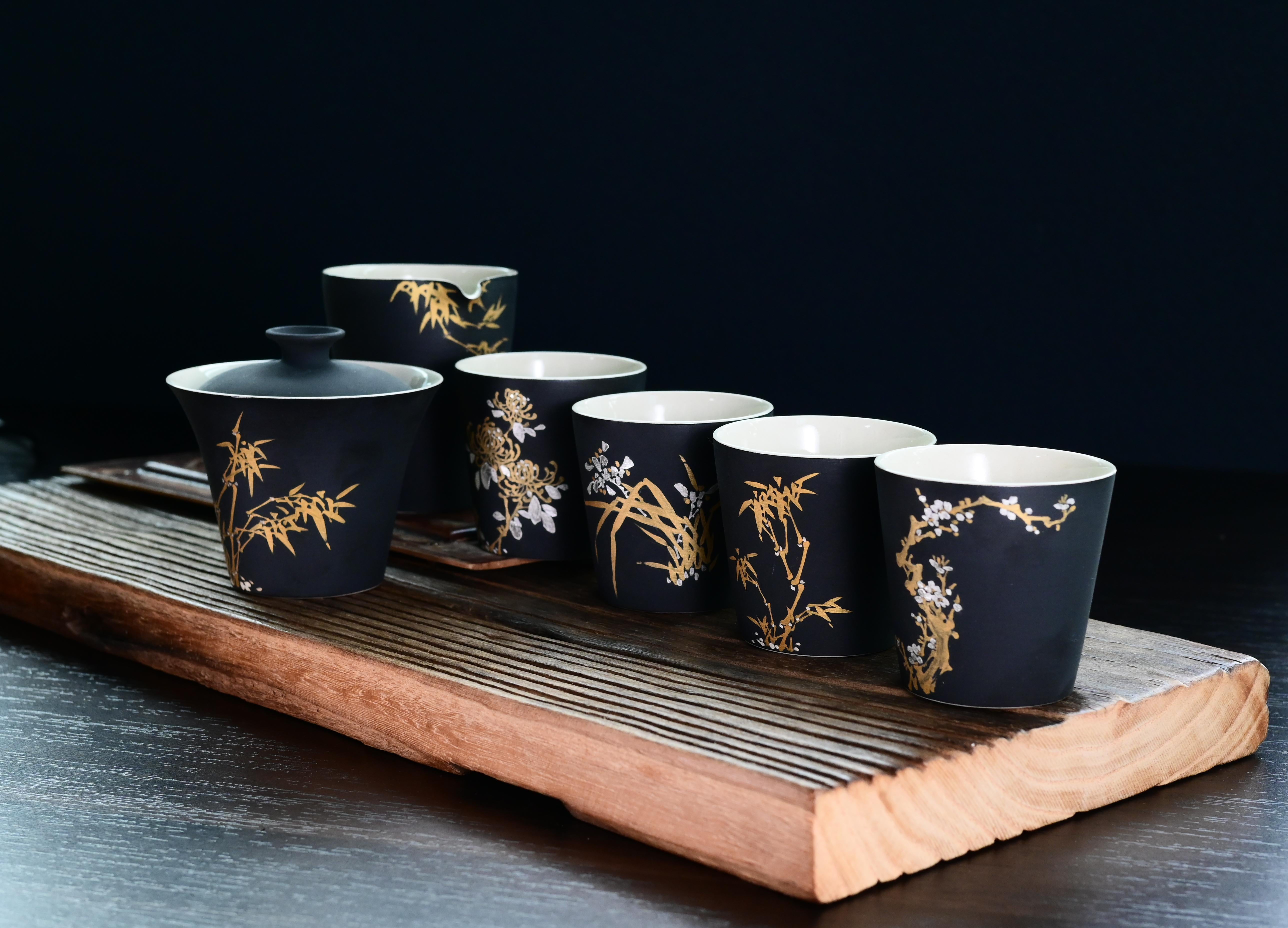 Kungfuyang "Four Gentlemen" Plants Patterns Matt Glaze Non-Reflective, product view 3