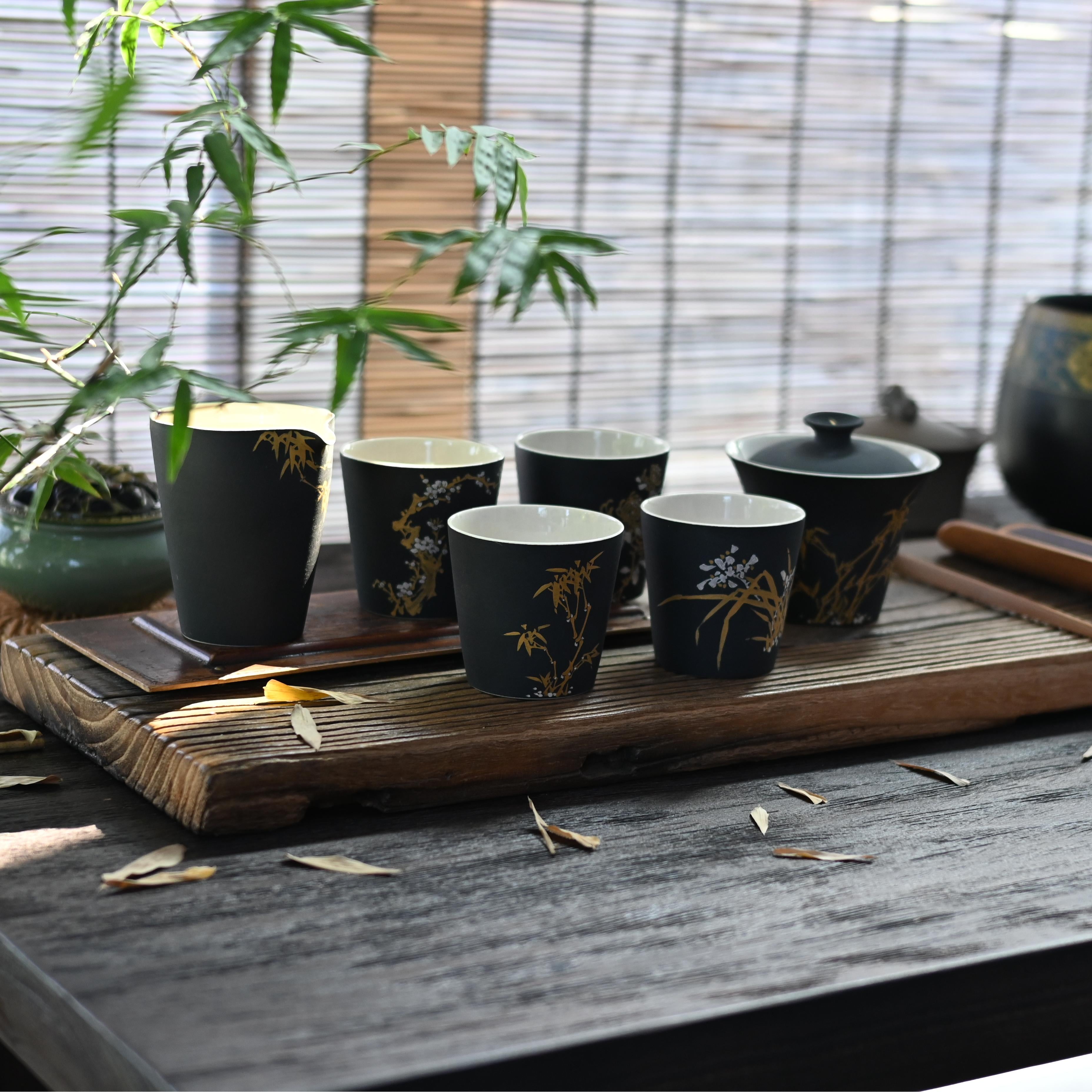 Kungfuyang "Four Gentlemen" Plants Patterns Matt Glaze Non-Reflective, product view 8