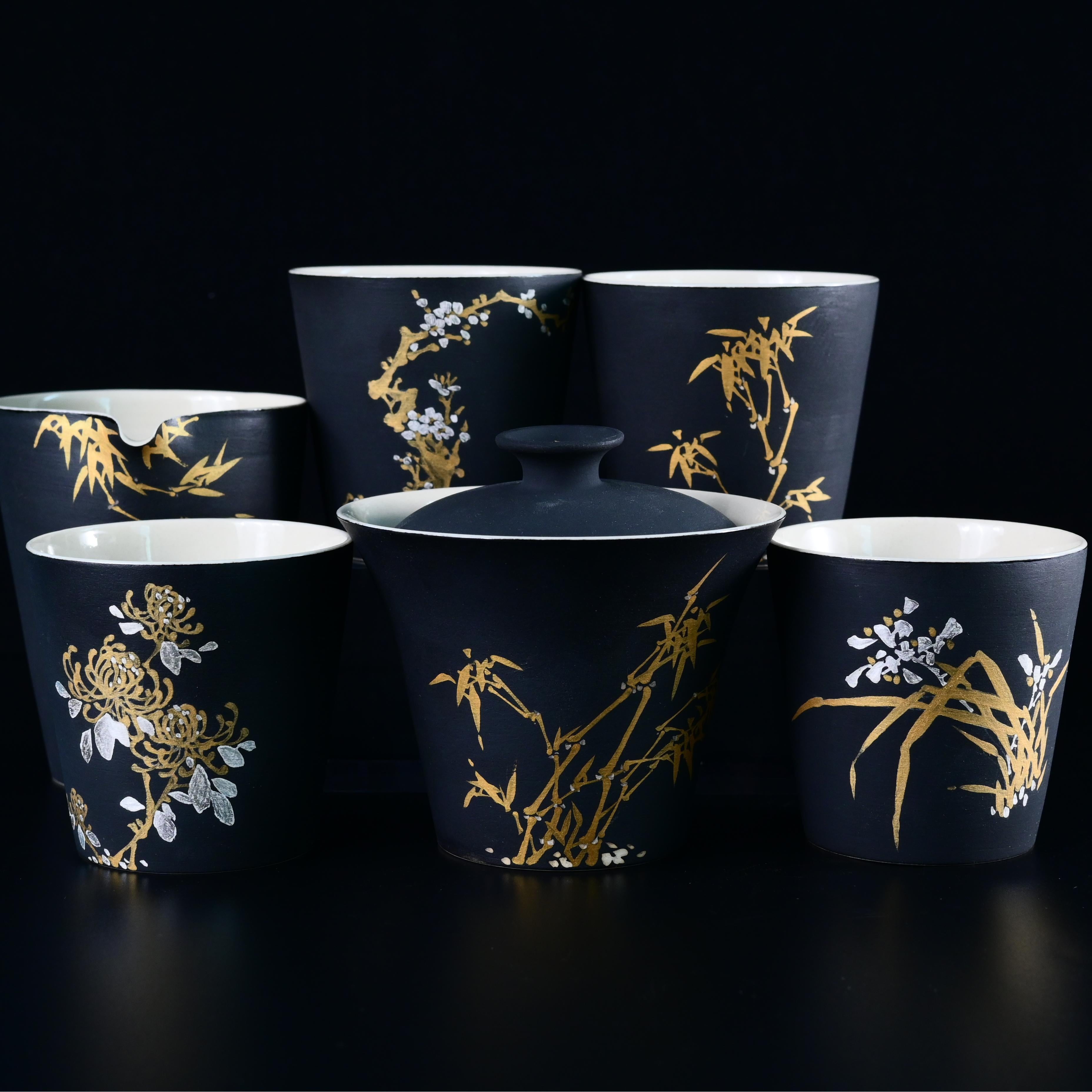 Kungfuyang "Four Gentlemen" Plants Patterns Matt Glaze Non-Reflective, product view 1