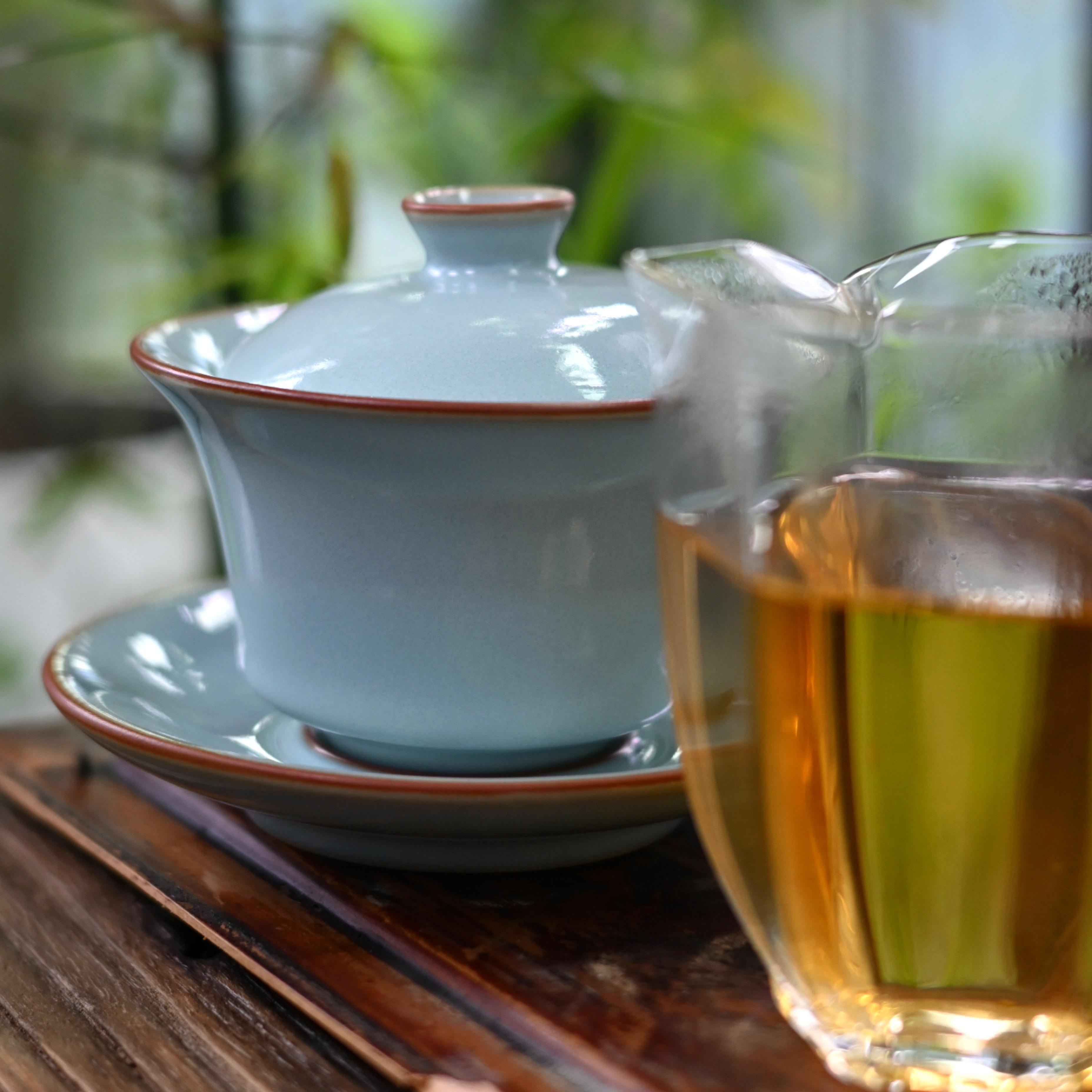 Kungfuyang Ru Porcelain (Ruyao) Sky Blue Gaiwan Fine Crackle Tea Bowl, product view 8