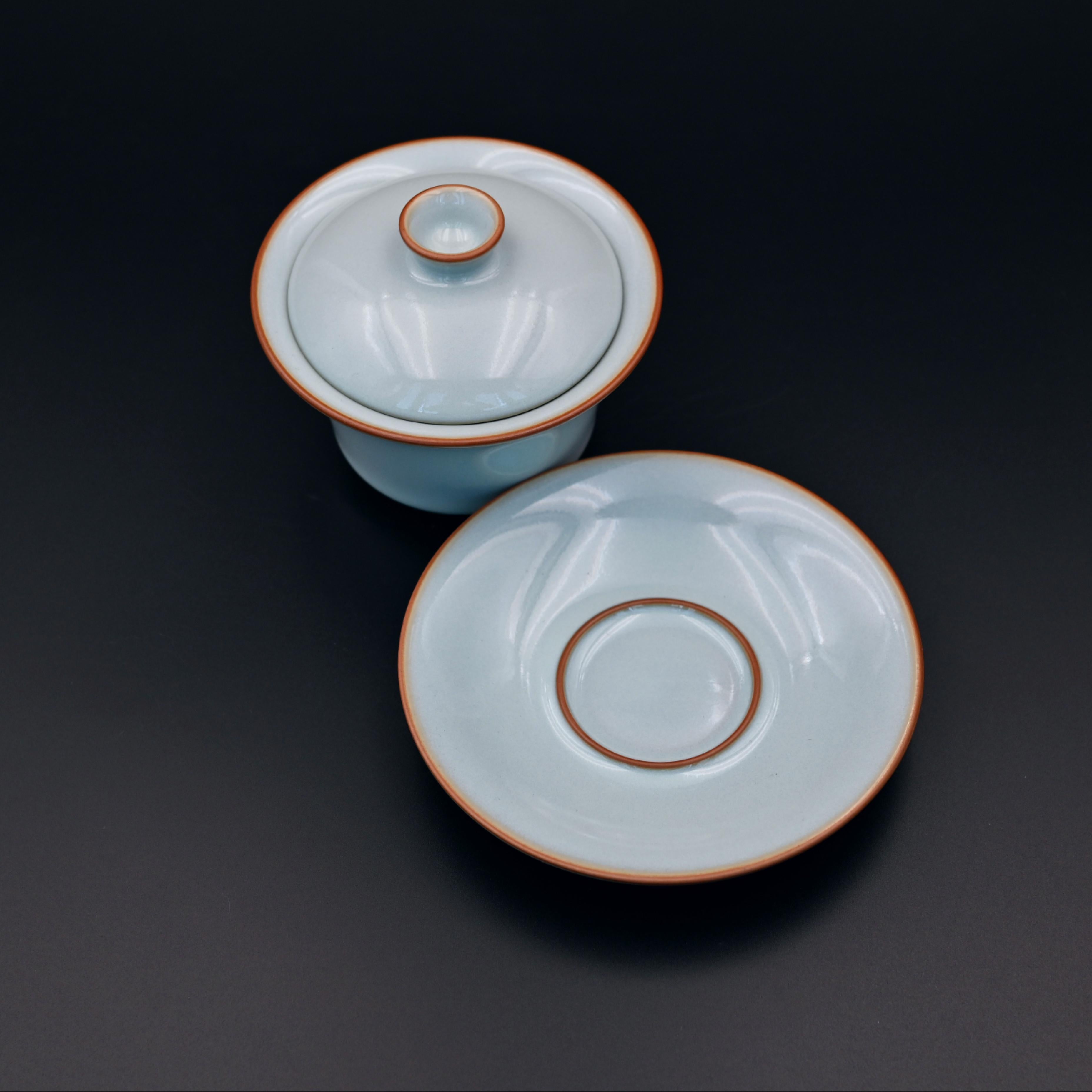 Kungfuyang Ru Porcelain (Ruyao) Sky Blue Gaiwan Fine Crackle Tea Bowl, product view 9