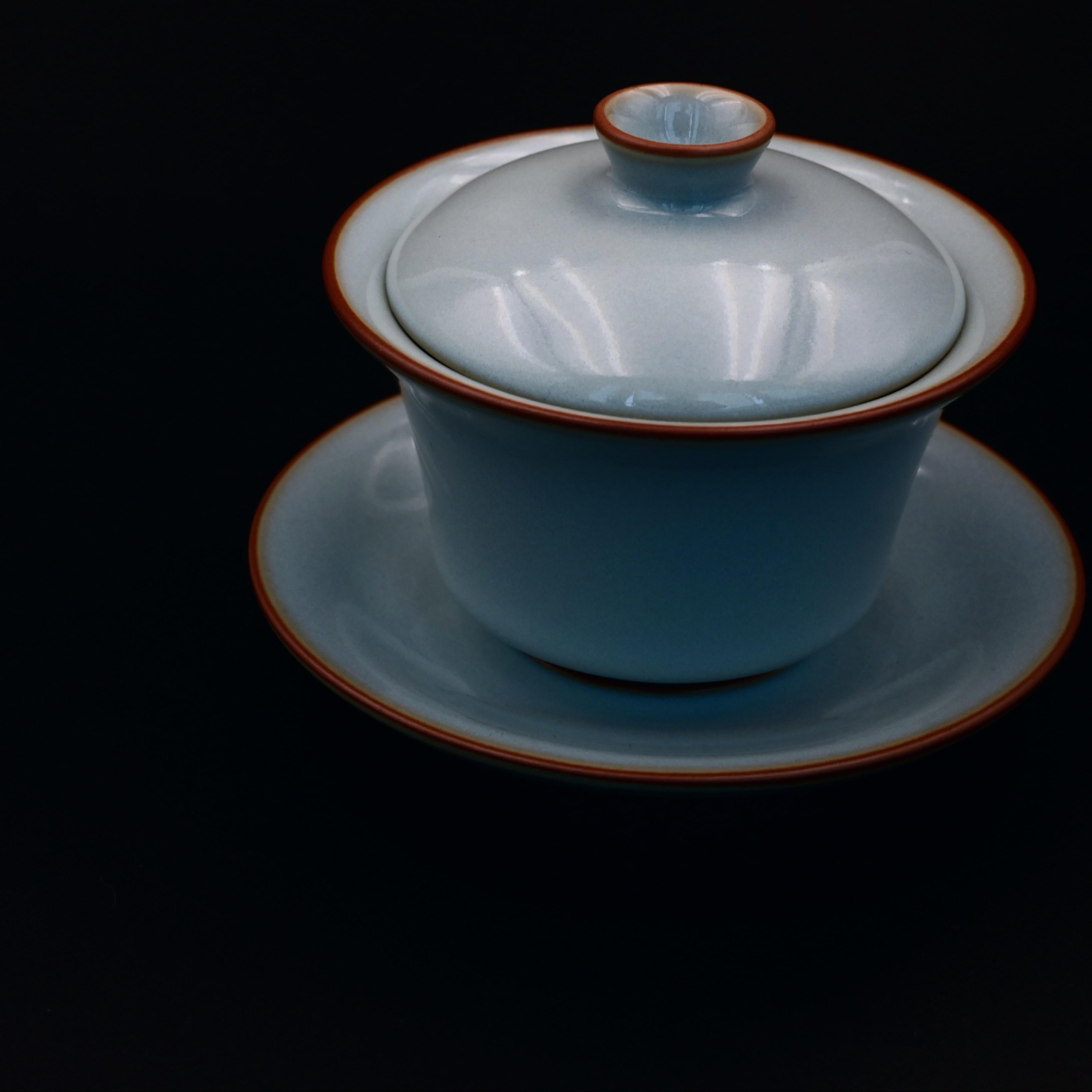 Kungfuyang Ru Porcelain (Ruyao) Sky Blue Gaiwan Fine Crackle Tea Bowl, product view 2