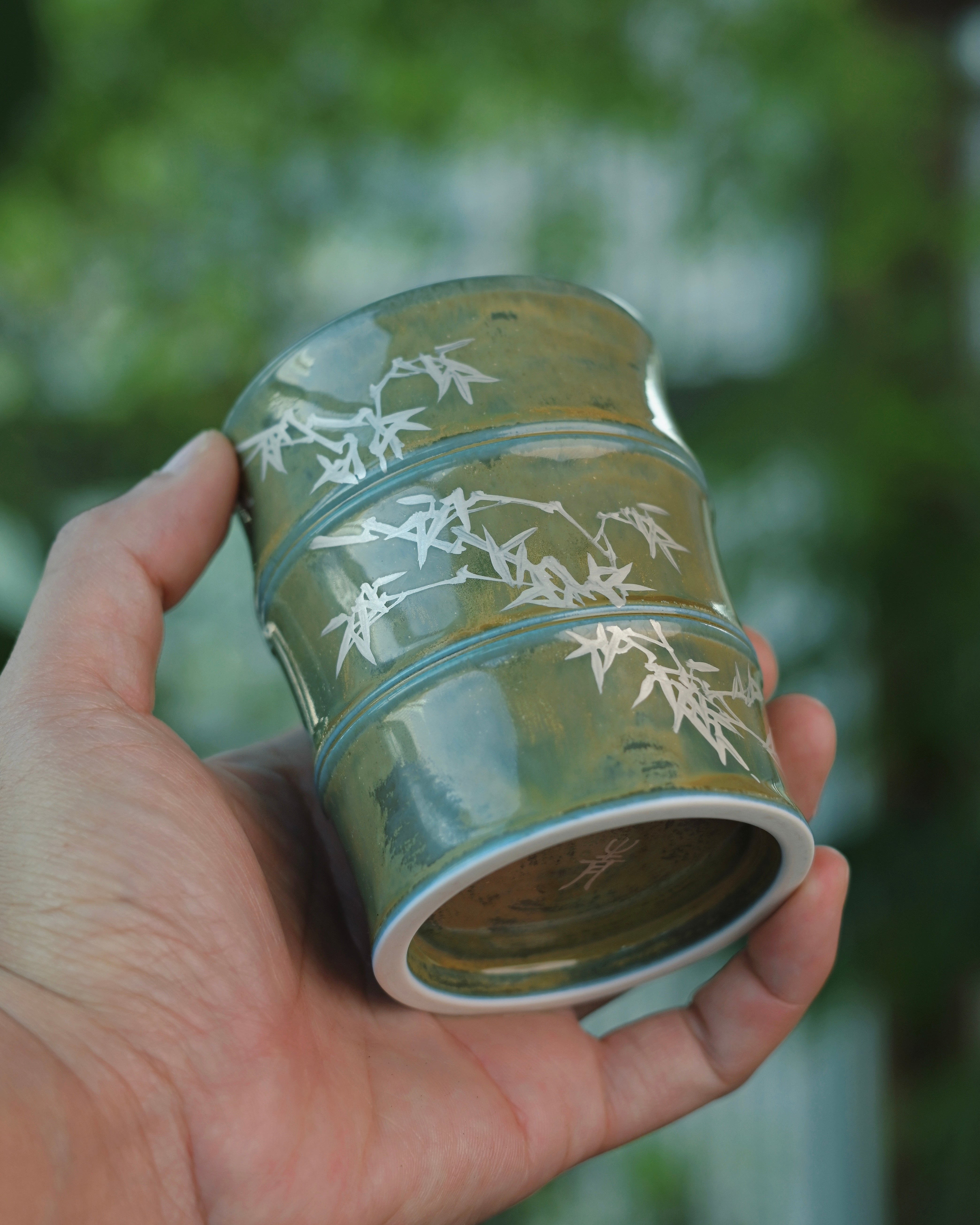 Jingdezhen mug bamboo hand painted detail – "Bamboo Rhythm" Jingdezhen Hand-Painted Ceramic Mug by Kungfuyang