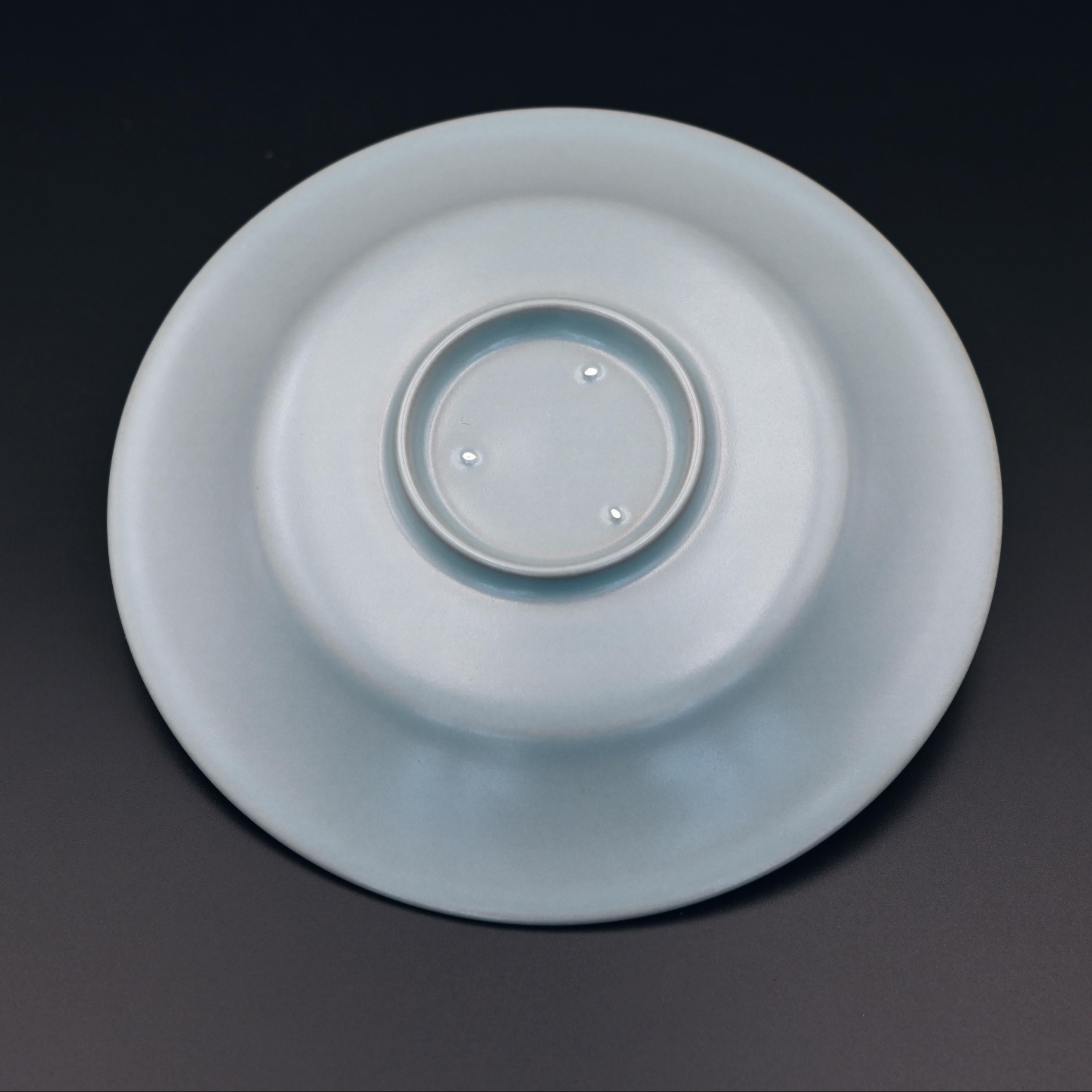 Ru yao nail support technique tea tray – Unique Piece Ru Porcelain Archaistic Glaze Pot Saucer Vintage by Kungfuyang
