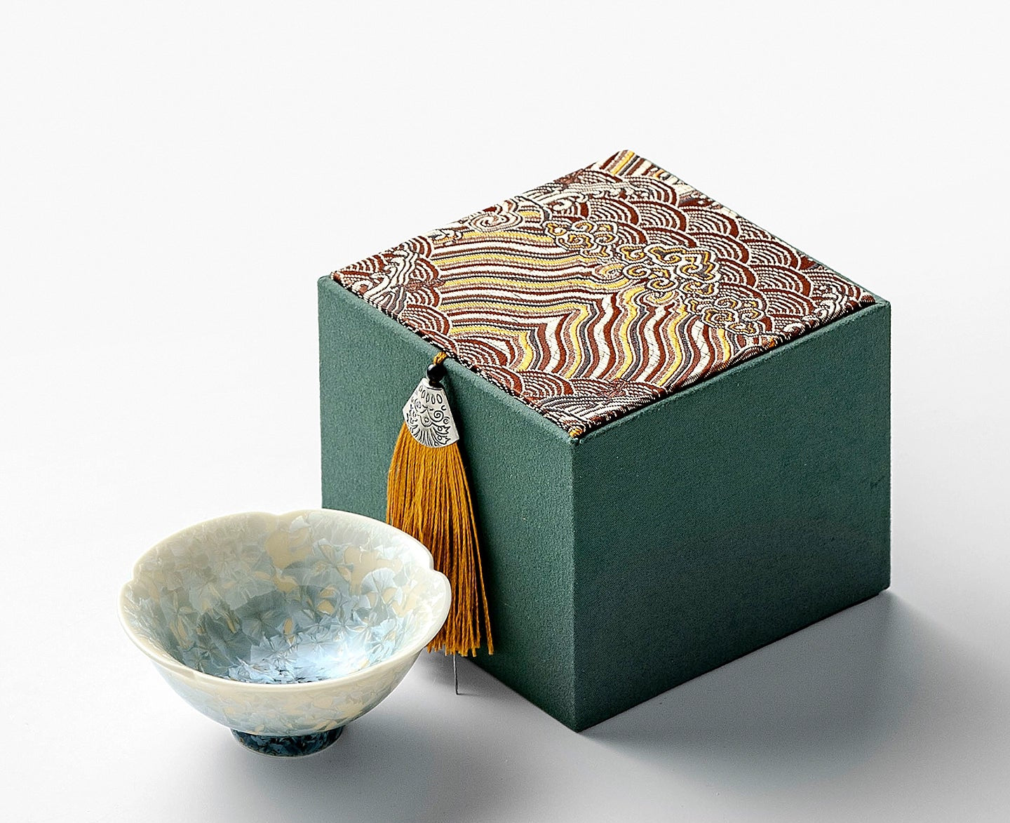Smoky Cyan Glaze Kiln Change Crystal Ice – Smoky Cyan Glaze Kiln-Change Crystal Ice Flower Teacup by Kungfuyang, view 7-2