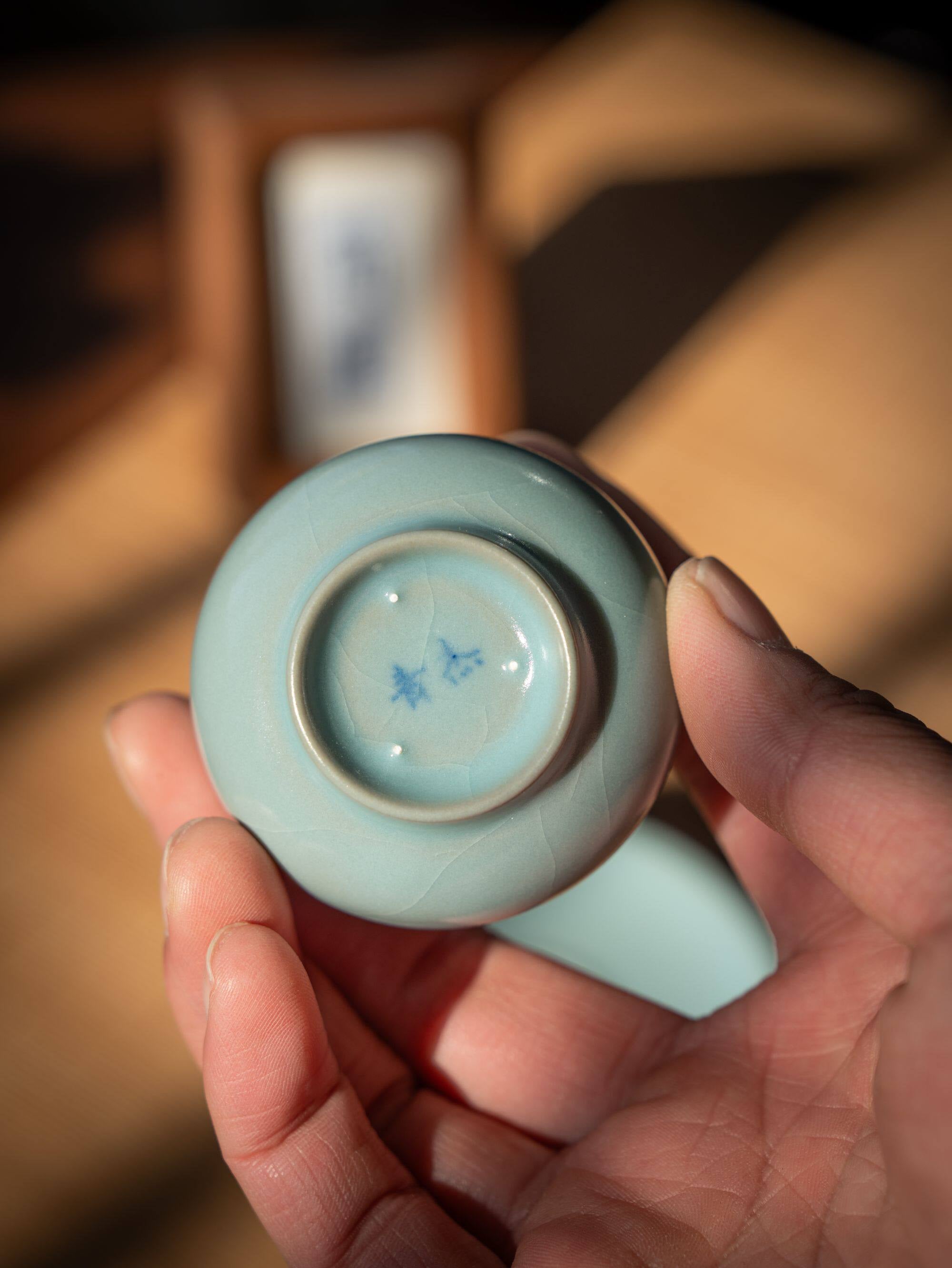 ru ware sky blue glaze teacup – Ru Porcelain Sky-Blue Glaze Teacup with Saucer Set 60ml by Kungfuyang